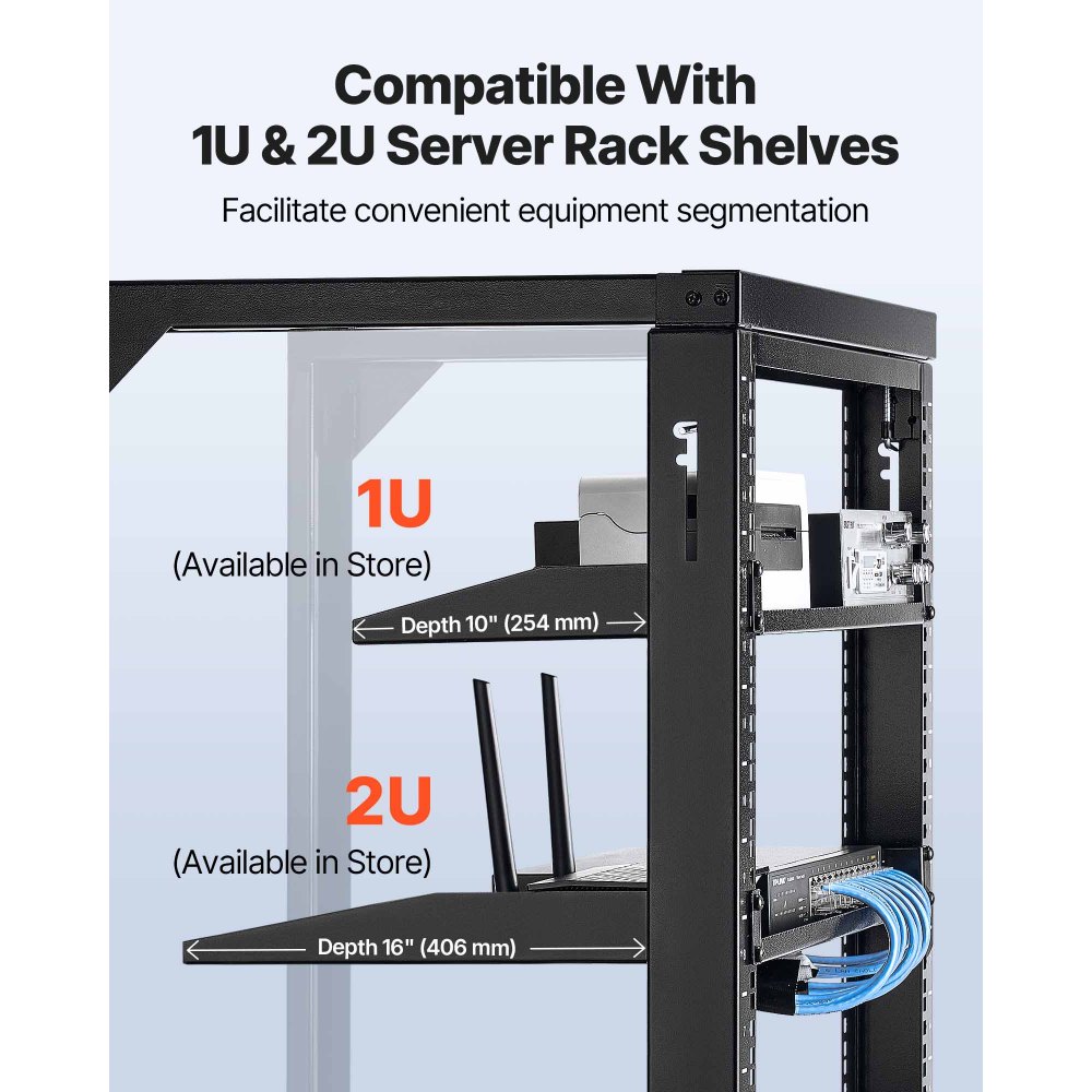 VEVOR 15U Server Rack – 150lbs Capacity, Open Frame, Steel