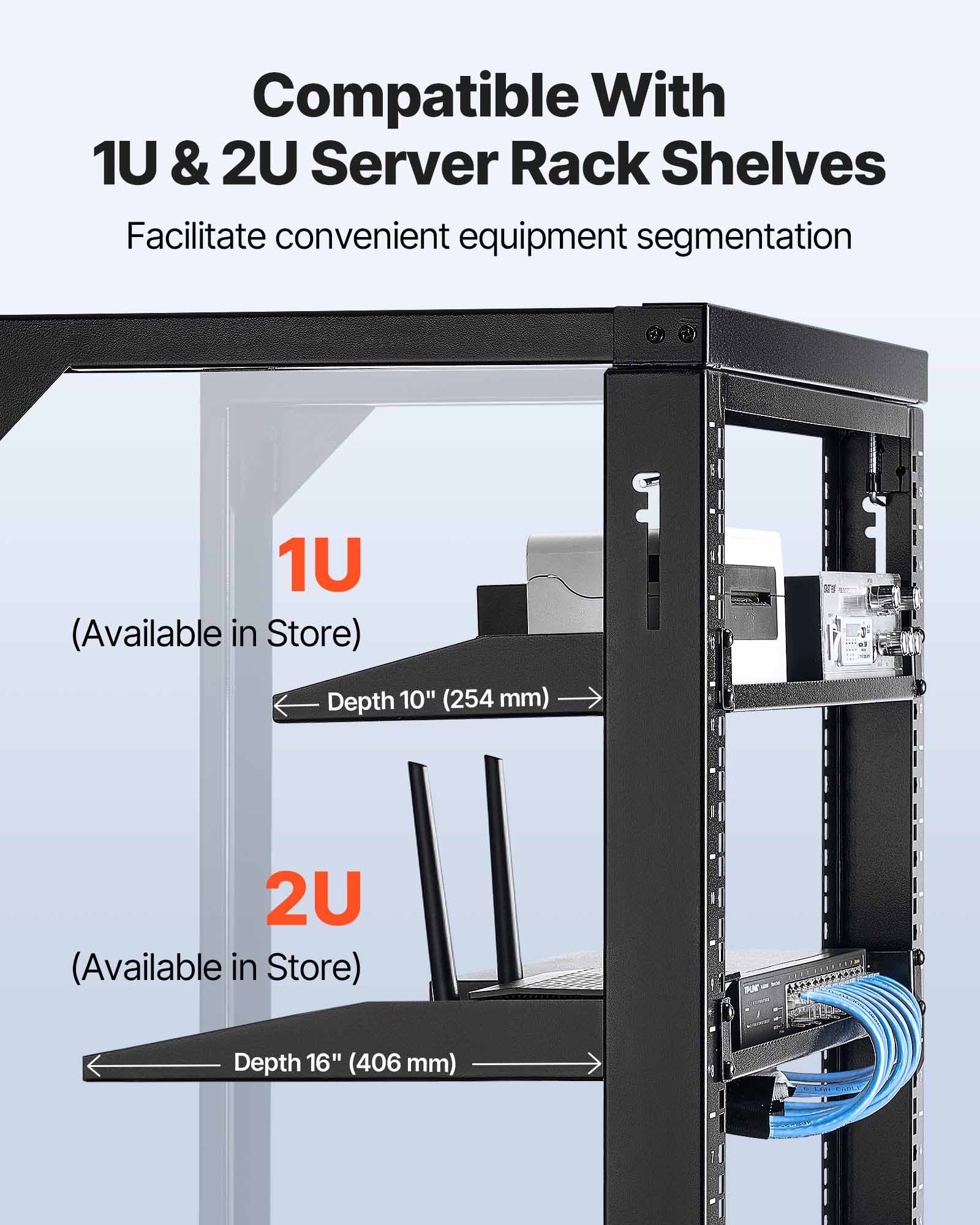 Server Rack 150cm VEVOR 15U Wall Mount Server Rack, 150 lbs Max Load Capacity, Open Frame ...