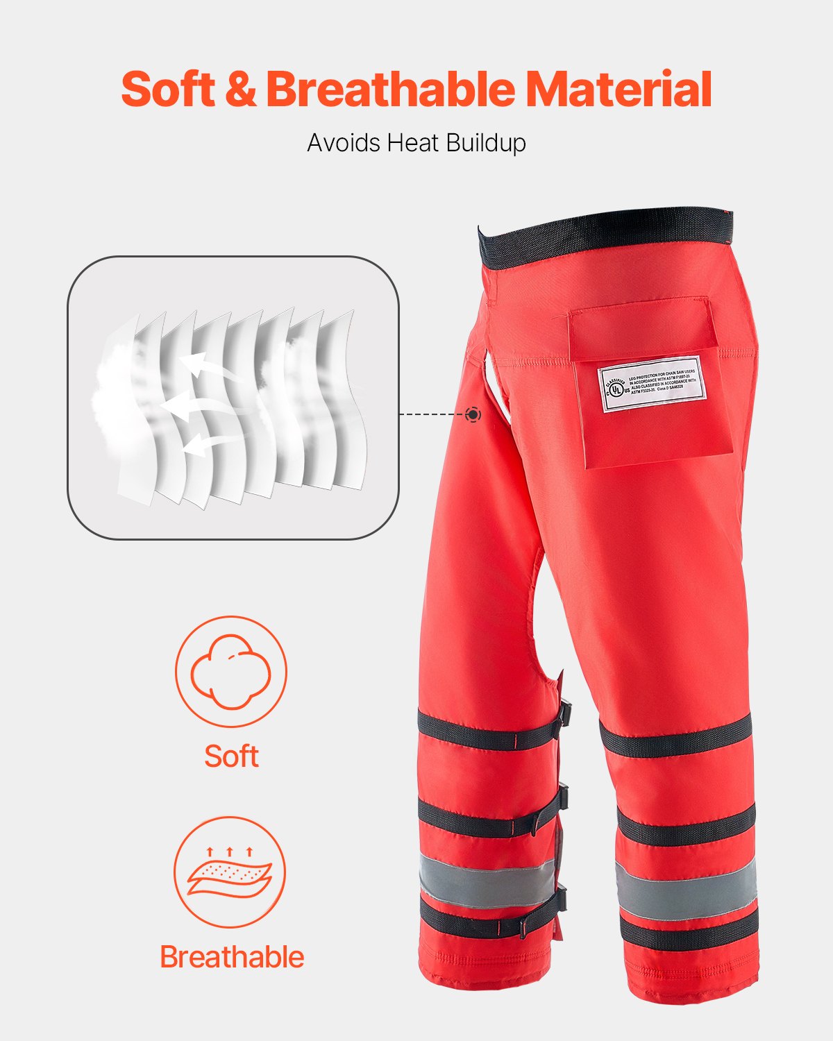 VEVOR Chainsaw Safety Chaps - Class D, 8 Layers Wrap