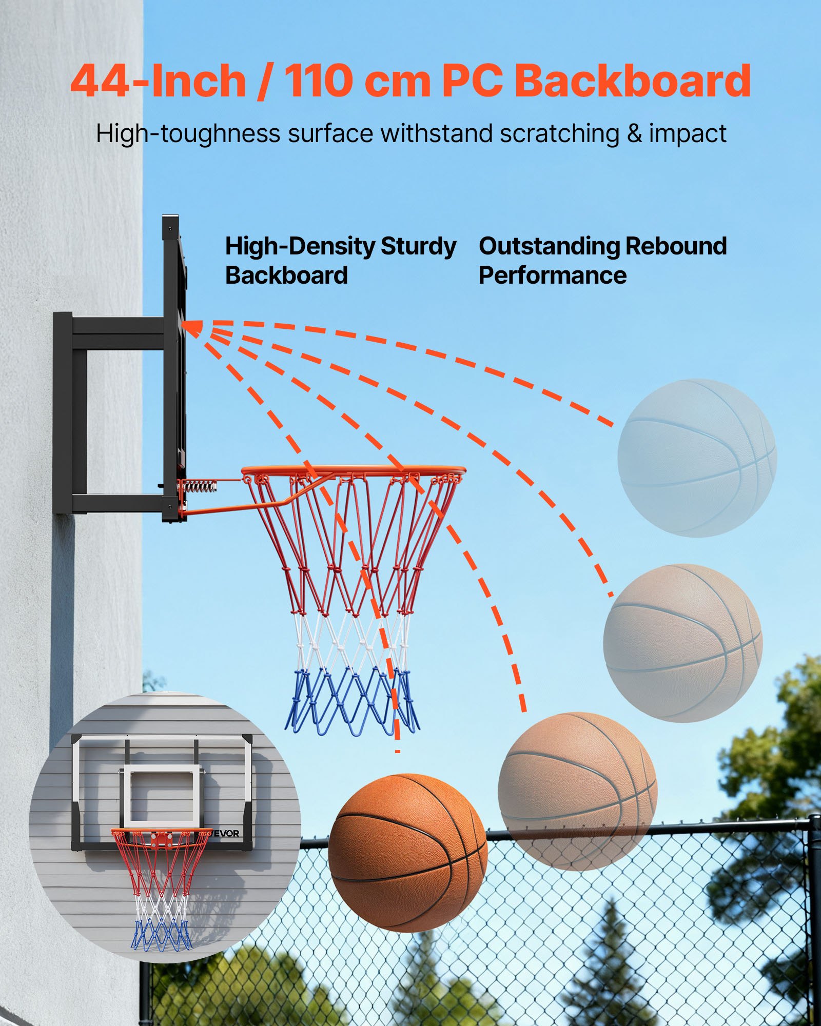 VEVOR 44 Inch Basketball Hoop – 0.08in PC Backboard Rim