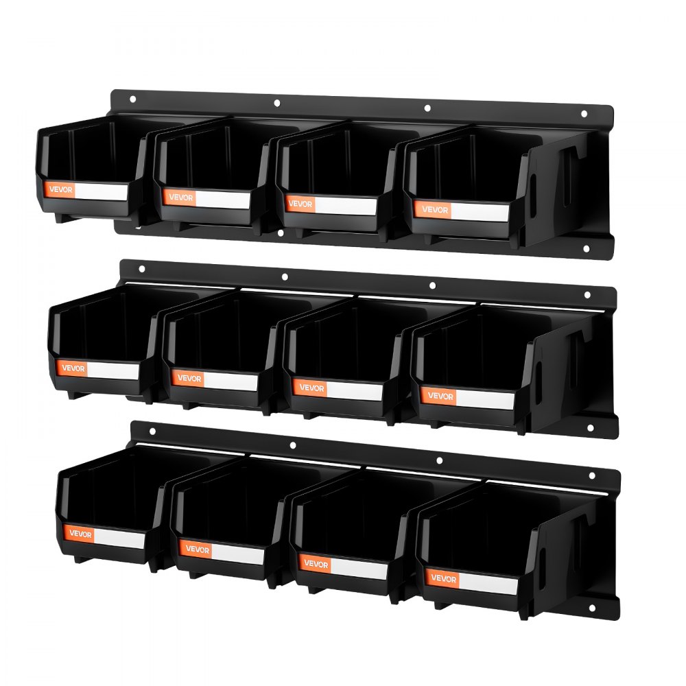 VEVOR Wall Mounted Storage Bins – 12 Set, 3 Metal Rails