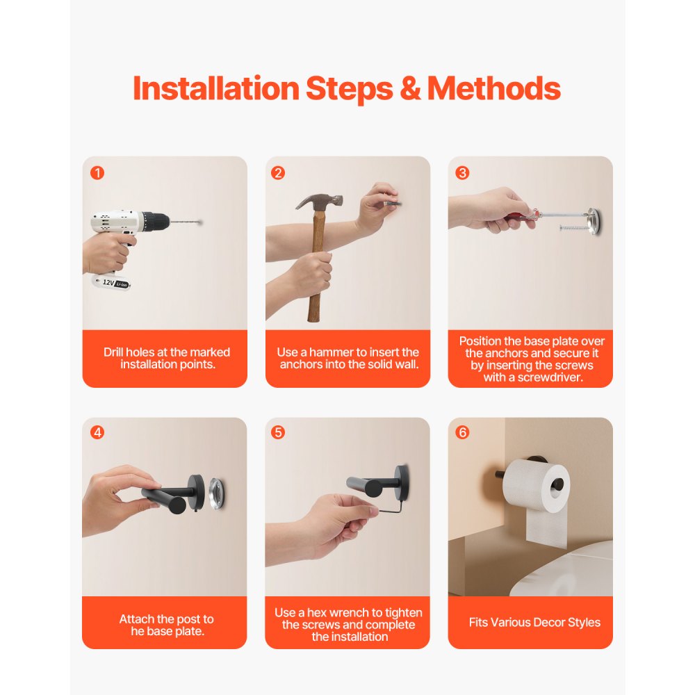 VEVOR Mega Roll Toilet Paper Holder - SUS Steel, Black