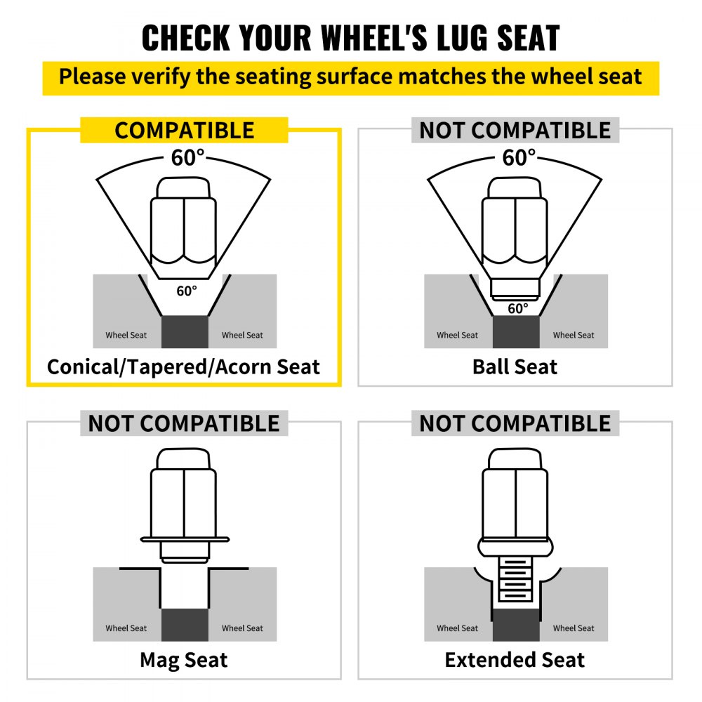 VEVOR M14x1.5 Spike Lug Nuts, 24 PCS Chrome Spiked Lug Nuts 14mmx1.5, 4