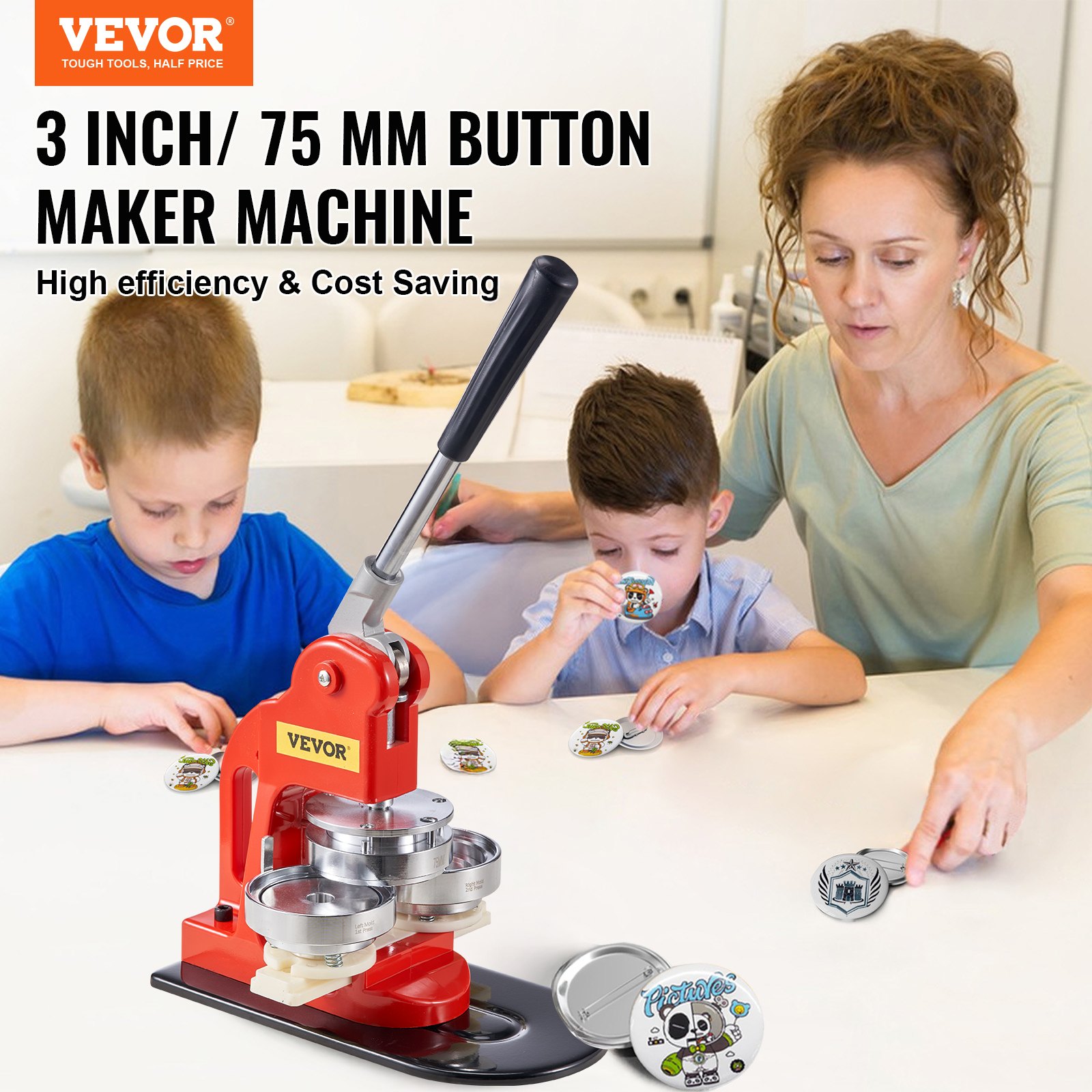 VEVOR Button Maker Machine, 75 mm (3 inch) Badge Punch Press Kit ...