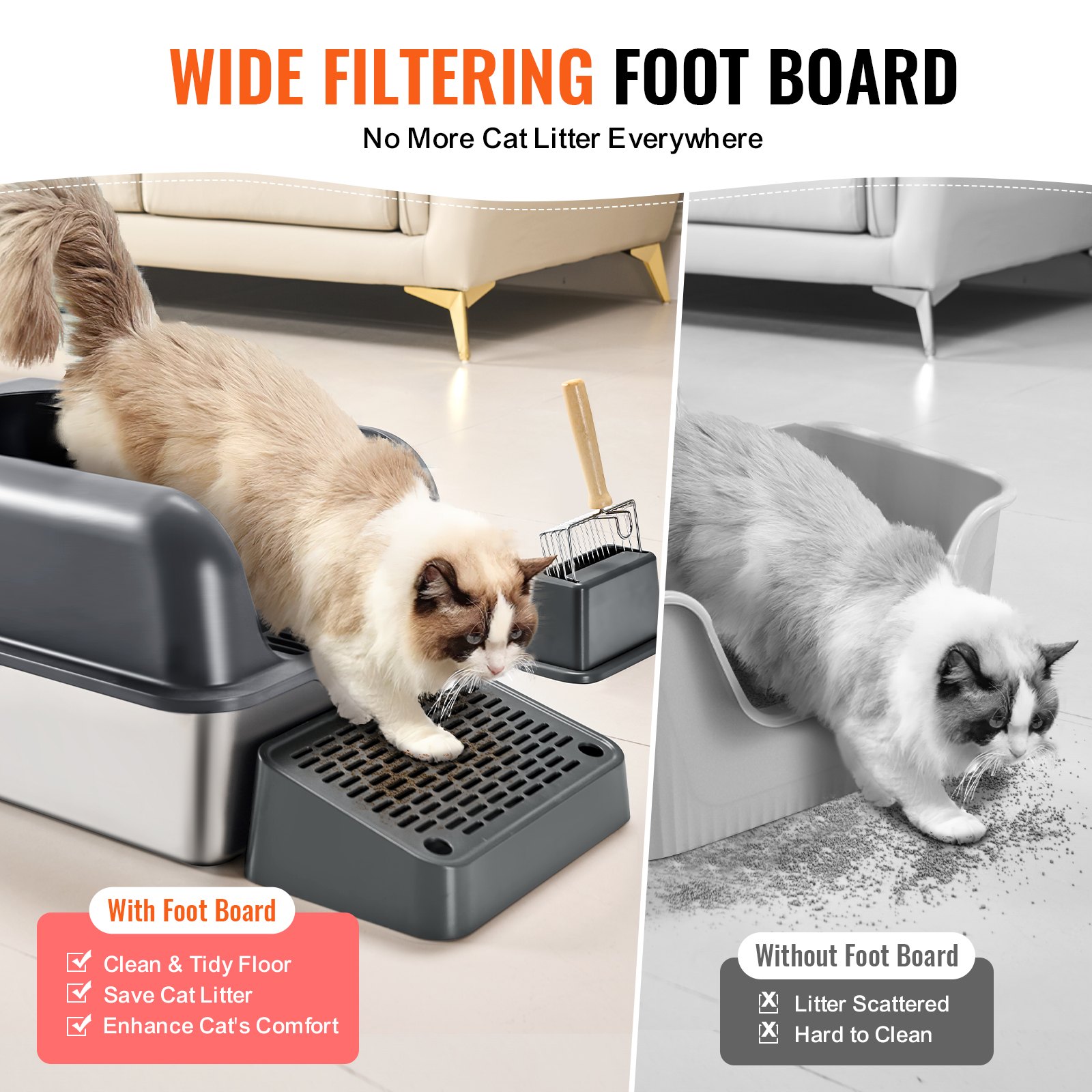 VEVOR Stainless Steel Cat Litter Box – XL 6-Inch, 60L