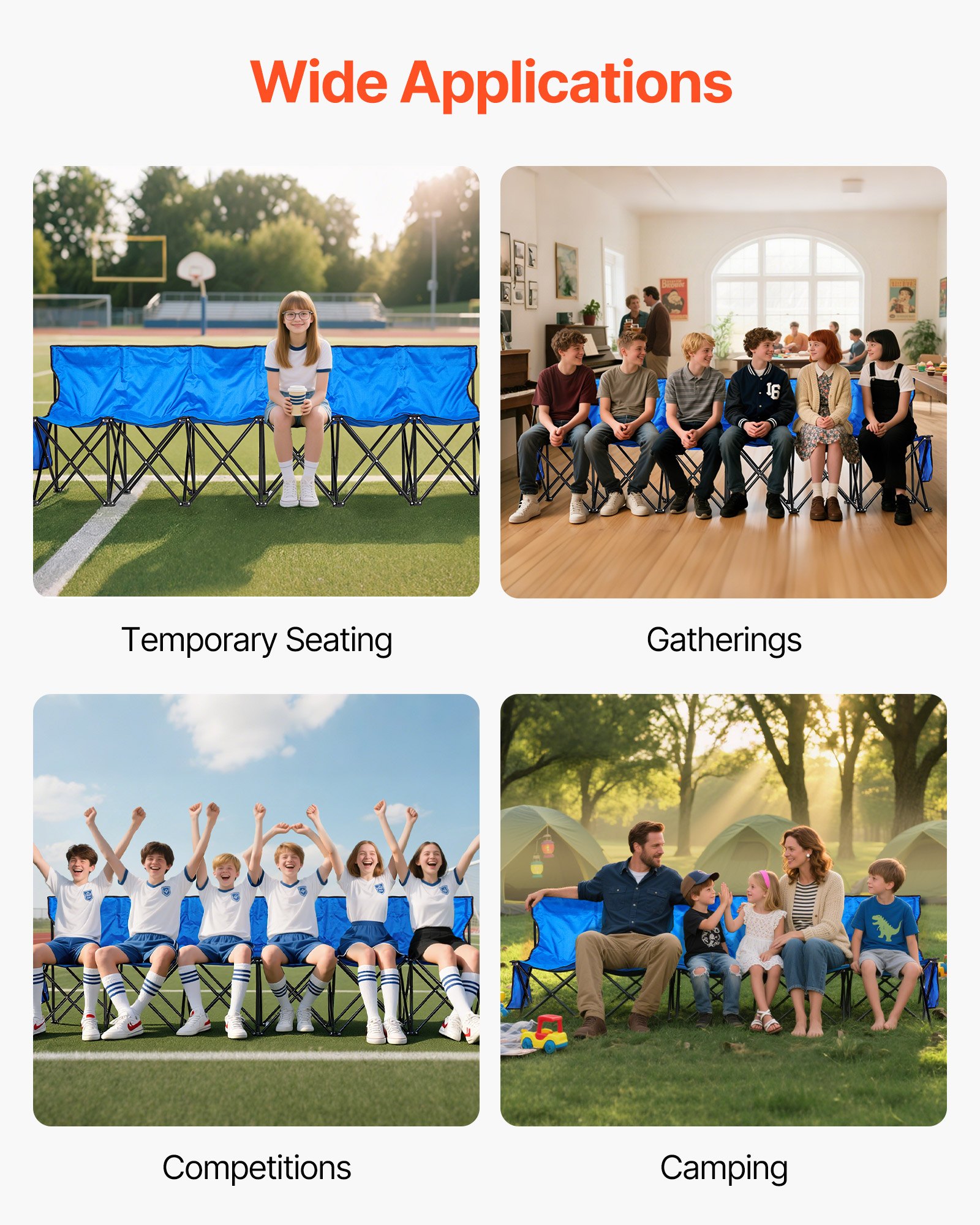 VEVOR Portable Folding Bench Seats – 6 Seat, 600D, Ø16 mm