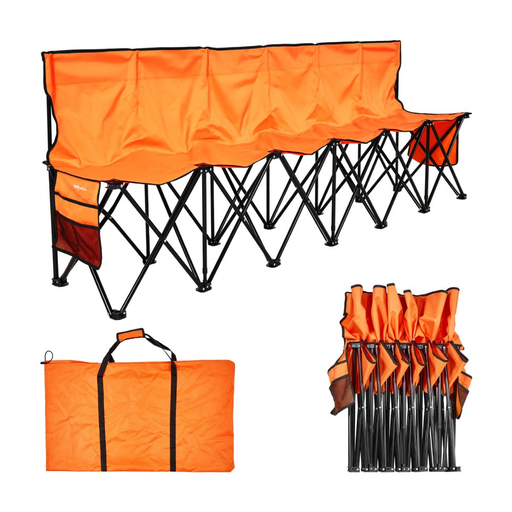 VEVOR Portable Folding Bench, 6 Seat Foldable Soccer Bench with Side ...