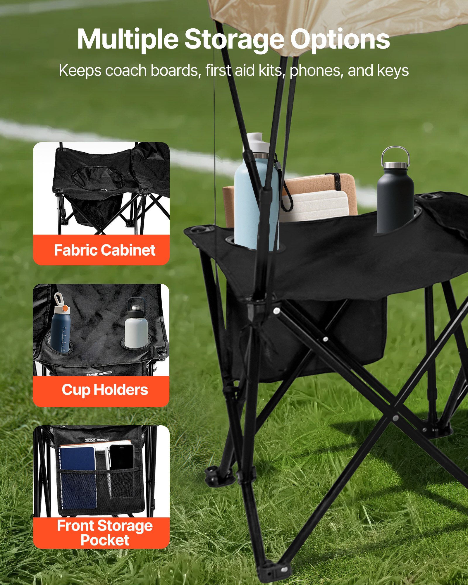 VEVOR Portable Folding Sports Bench – 6-Seat, UPF 50+ Canopy