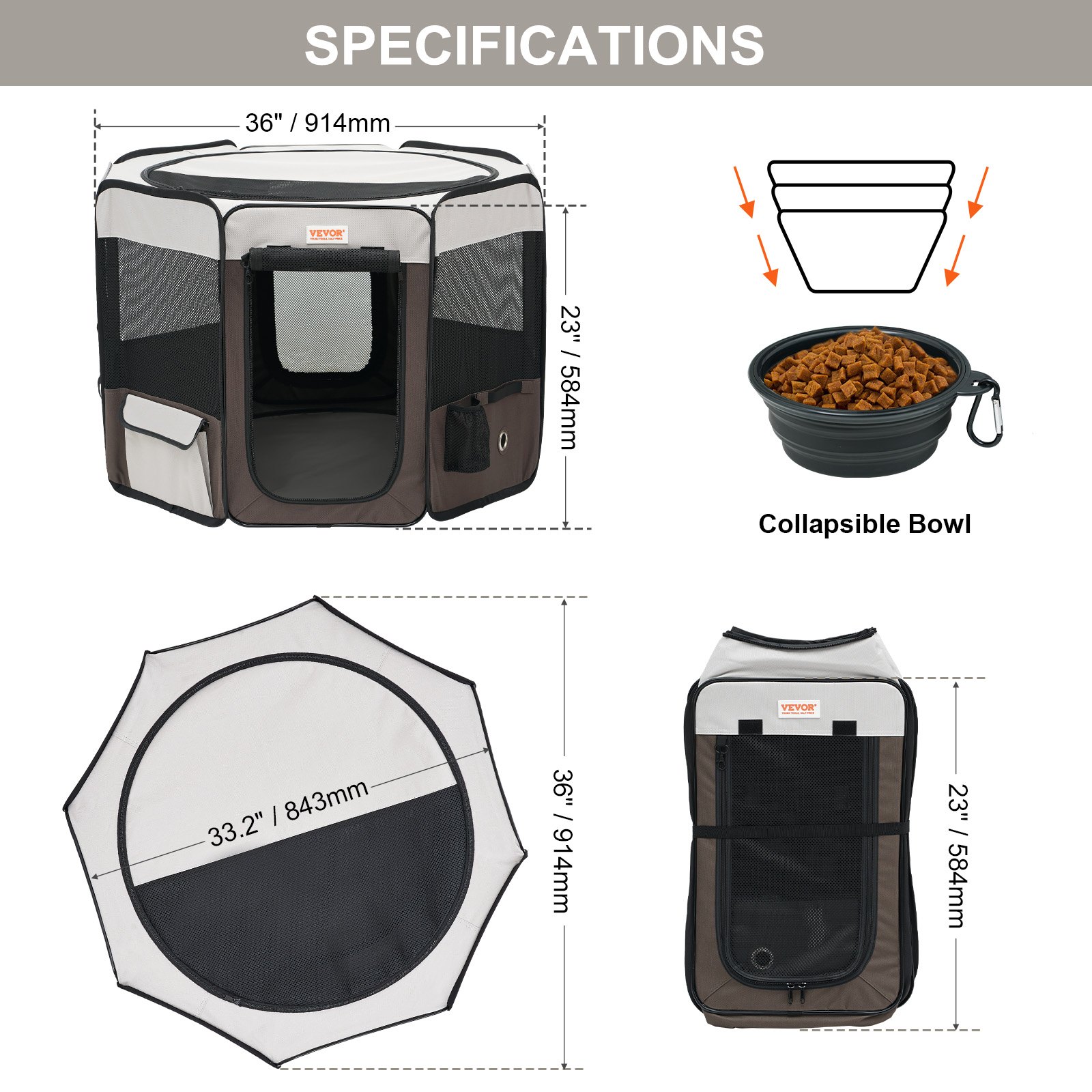 X-ZONE PET Foldable Pet Playpen – 36" Dia X 23"H, 600D Oxford Cloth, Indoor/Outdoor Kennel