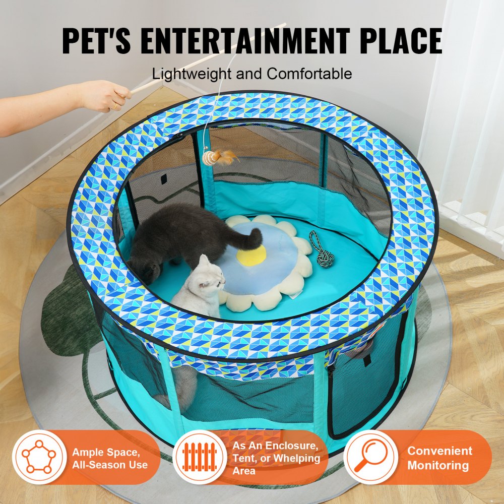 Portable Pet Playpen,Foldable Pet Playpen For Indoor/Outdoor,Waterproof Dog Cat Playpen With Removable Shade Cover,Pop Up Dog Cat Tent With Carrying