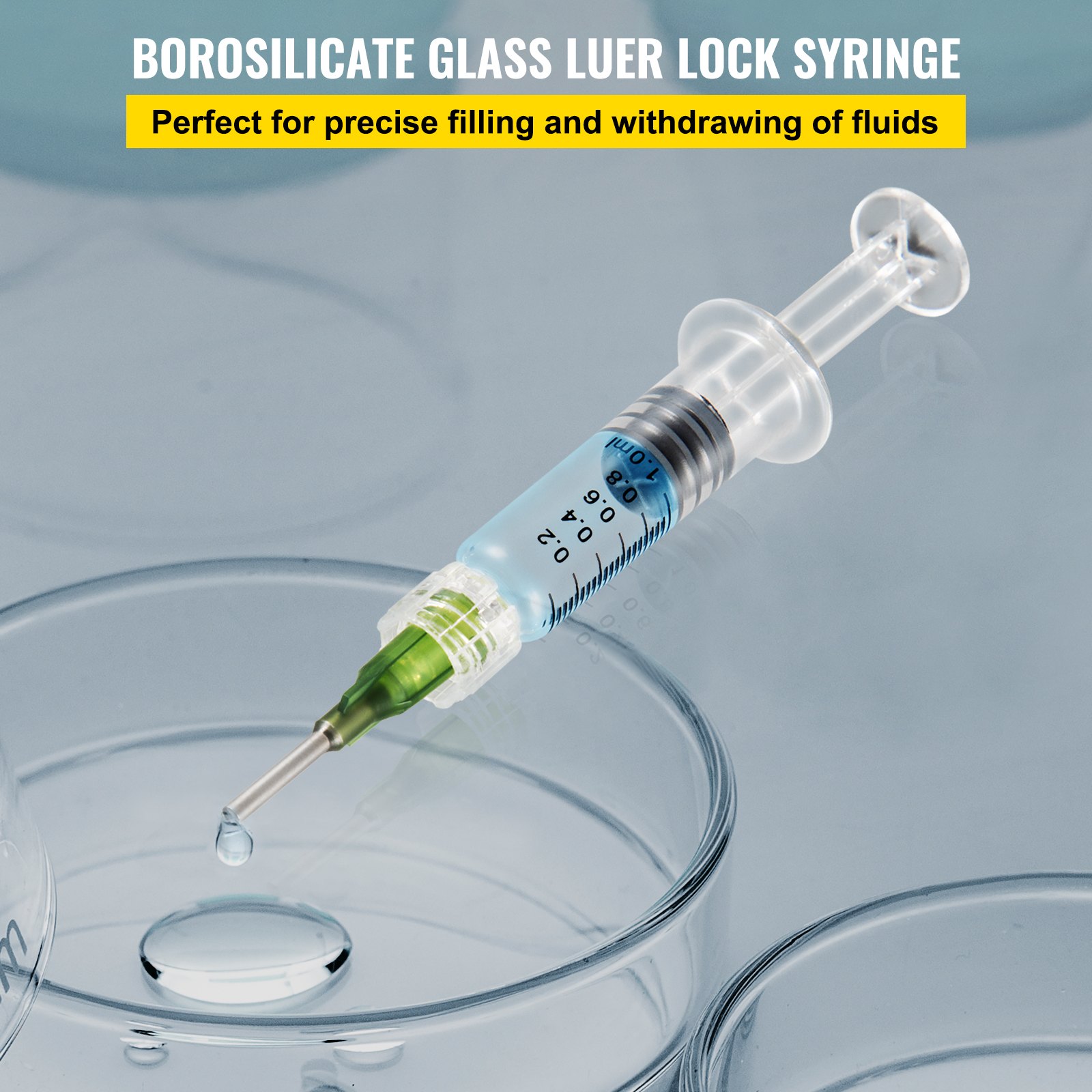 VEVOR 100 PCS Borosilicate Glass Luer Lock Syringe, 1mL, Reusable Glass ...