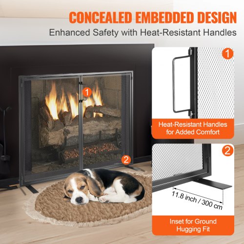 VEVOR Fireplace Screen 1 Panel with Door, Sturdy Iron Mesh