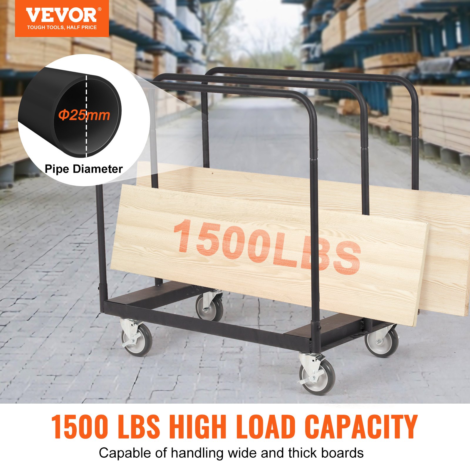 VEVOR VEVOR Drywall Cart, 1500 LBS Panel Dolly Cart with 36.02