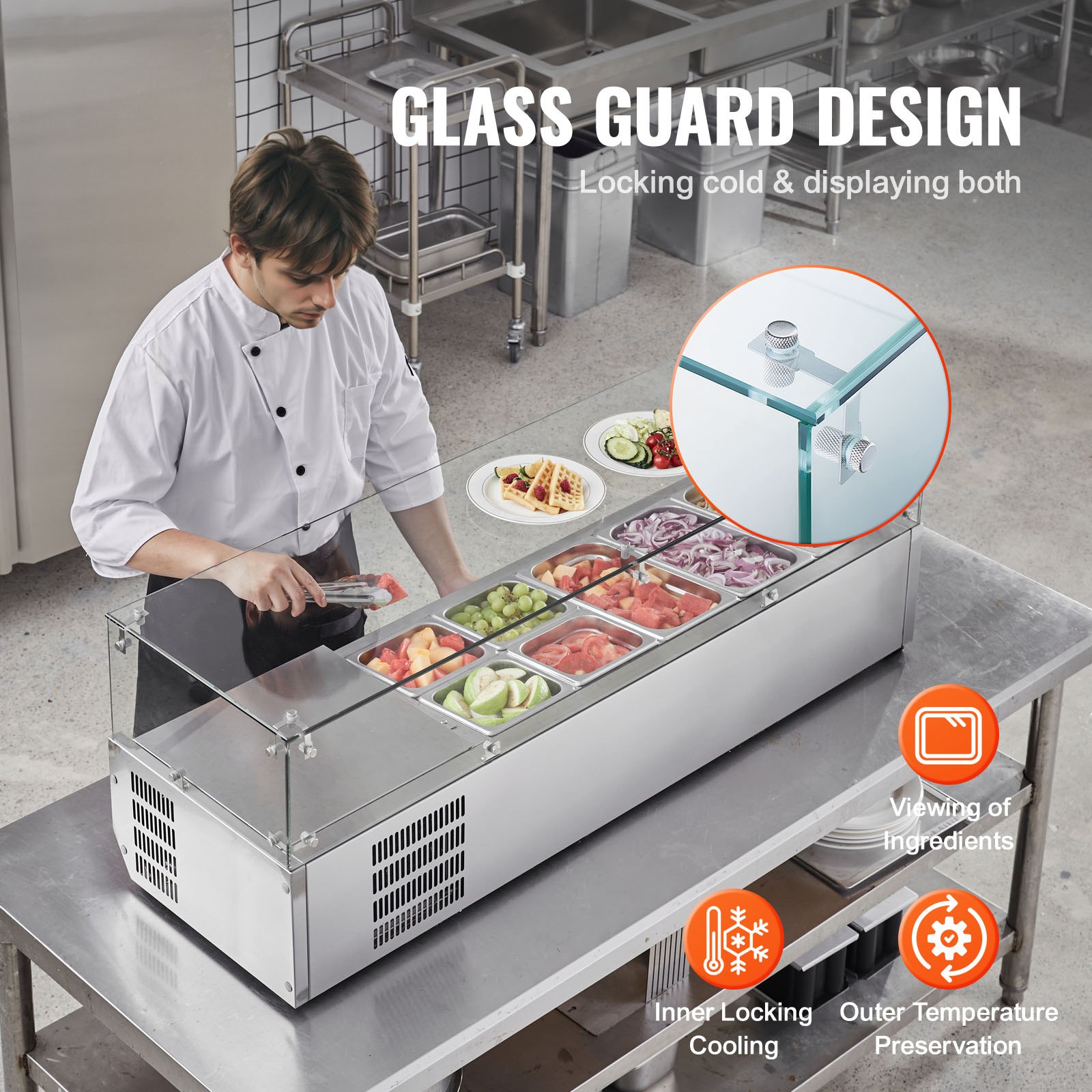 VEVOR Refrigerated Condiment Prep Station, 140 W Countertop ...