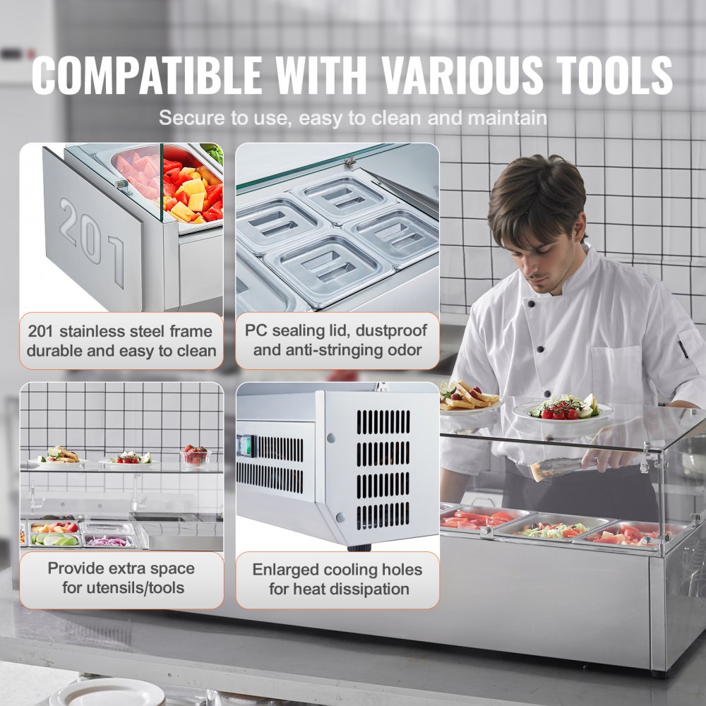 VEVOR Refrigerated Condiment Prep Station, 150 W Countertop ...
