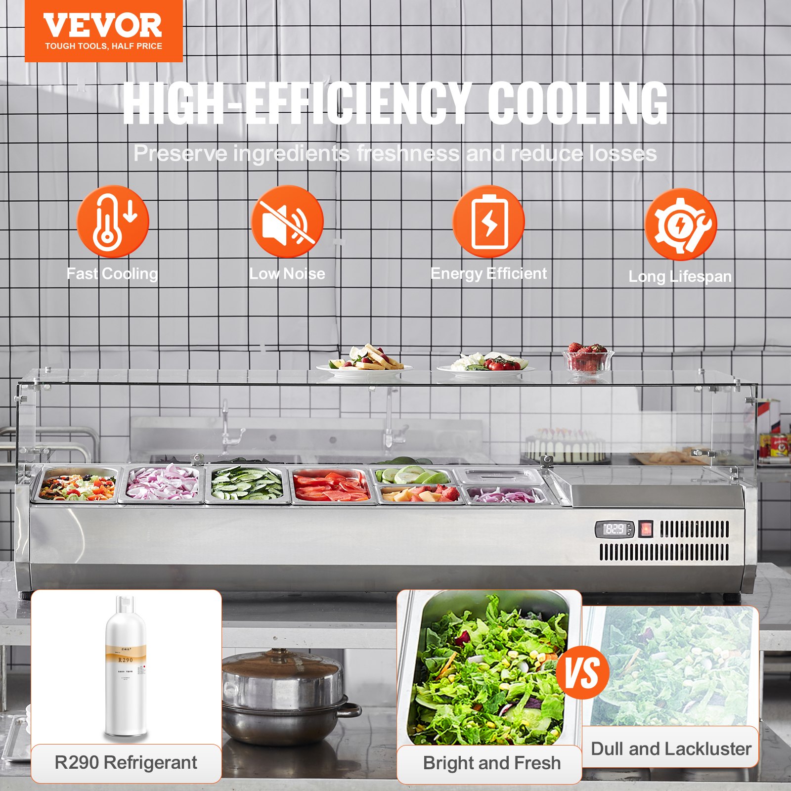 VEVOR Refrigerated Condiment Prep Station, 150 W Countertop ...