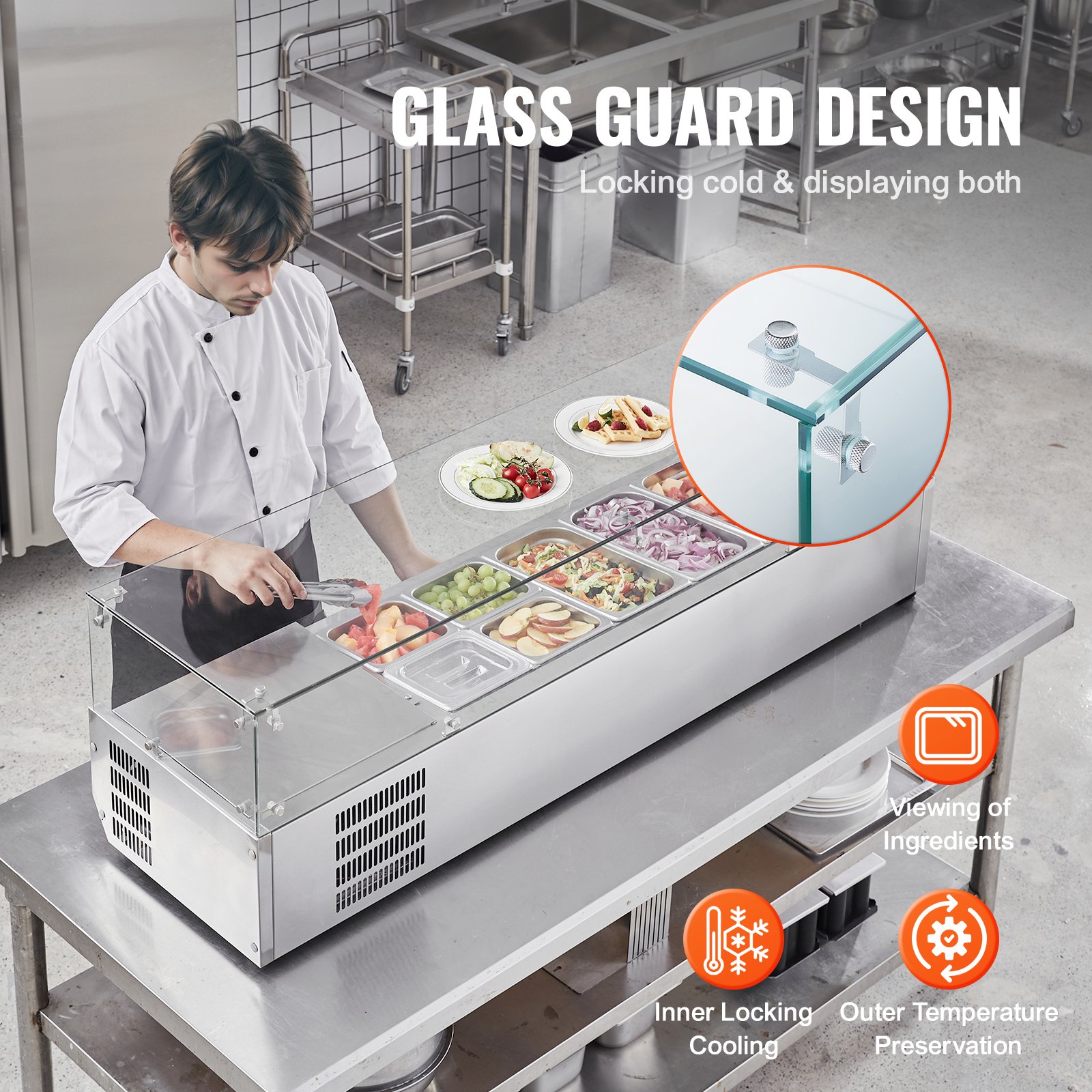 VEVOR Refrigerated Condiment Prep Station, 150 W Countertop ...
