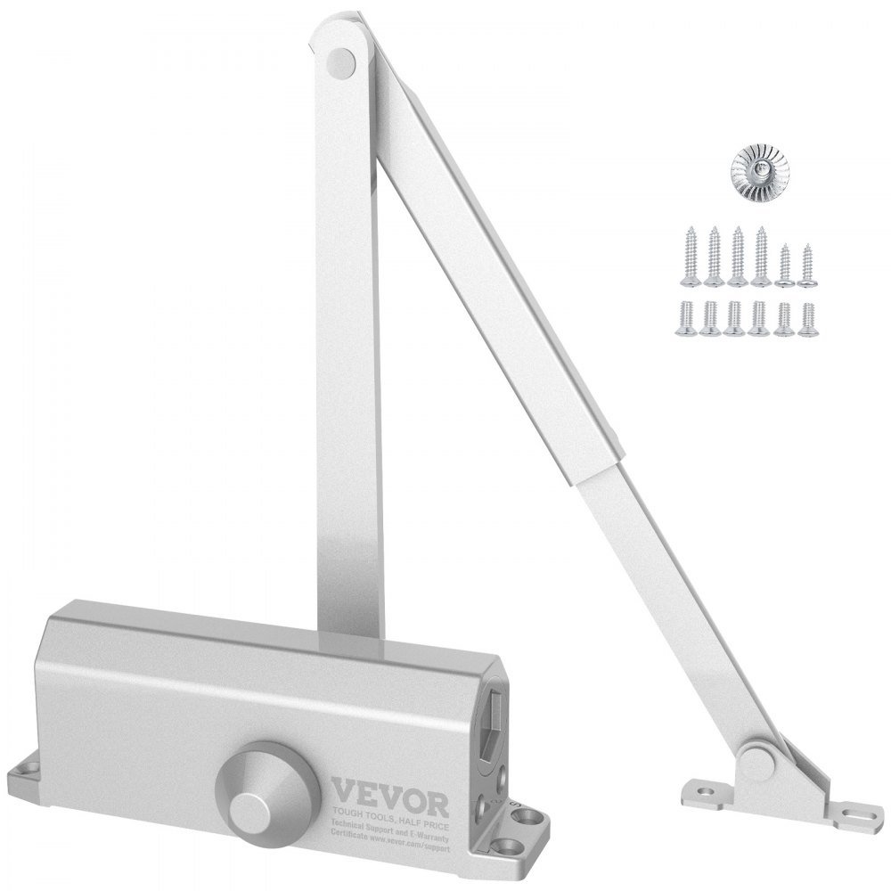 Automatic Door Closer For Home Or Commercial – Adjustable Hydraulic Buffer, 99-132 Lbs Capacity, Cast Aluminum, Silver Finish