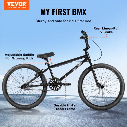 VEVOR BMX Bike, 24-Inch Wheel Freestyle Bike, BMX Race Bike with 4