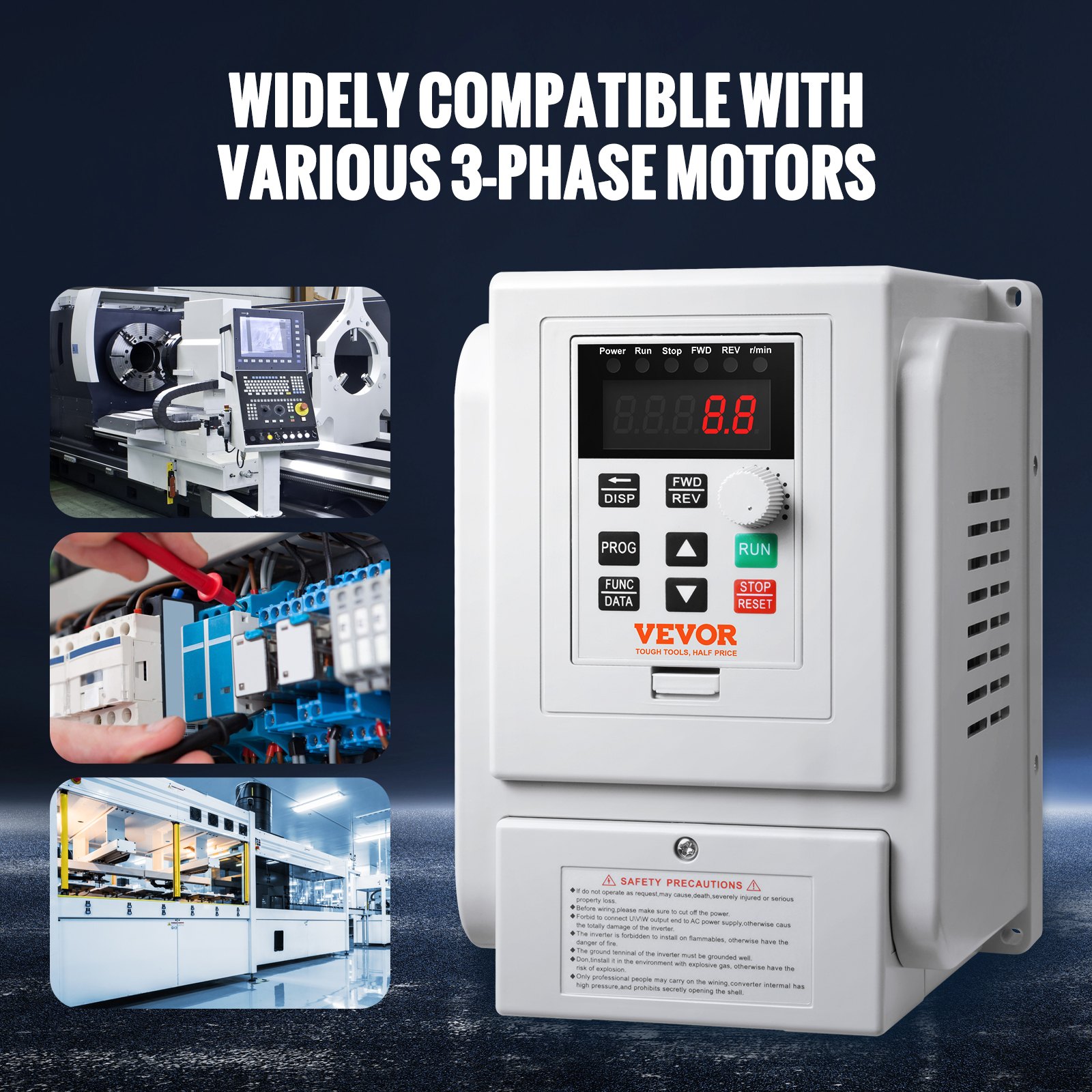 VEVOR VFD 2.2KW 10A 3HP Variable Frequency Drive for 3-Phase Motor ...