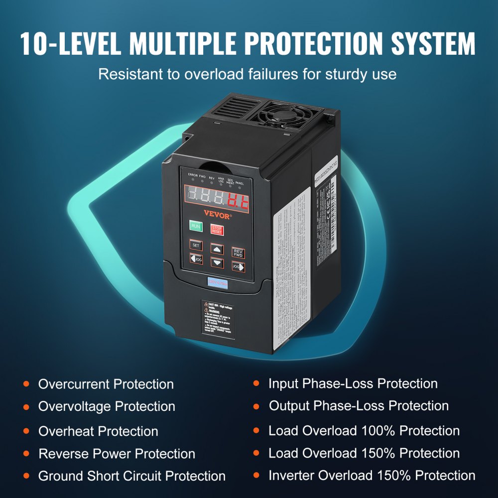 VEVOR VFD 1HP, 0.75KW, 3.5A, 1 or 3 Phase 220V Input to 3 Phase 220V ...
