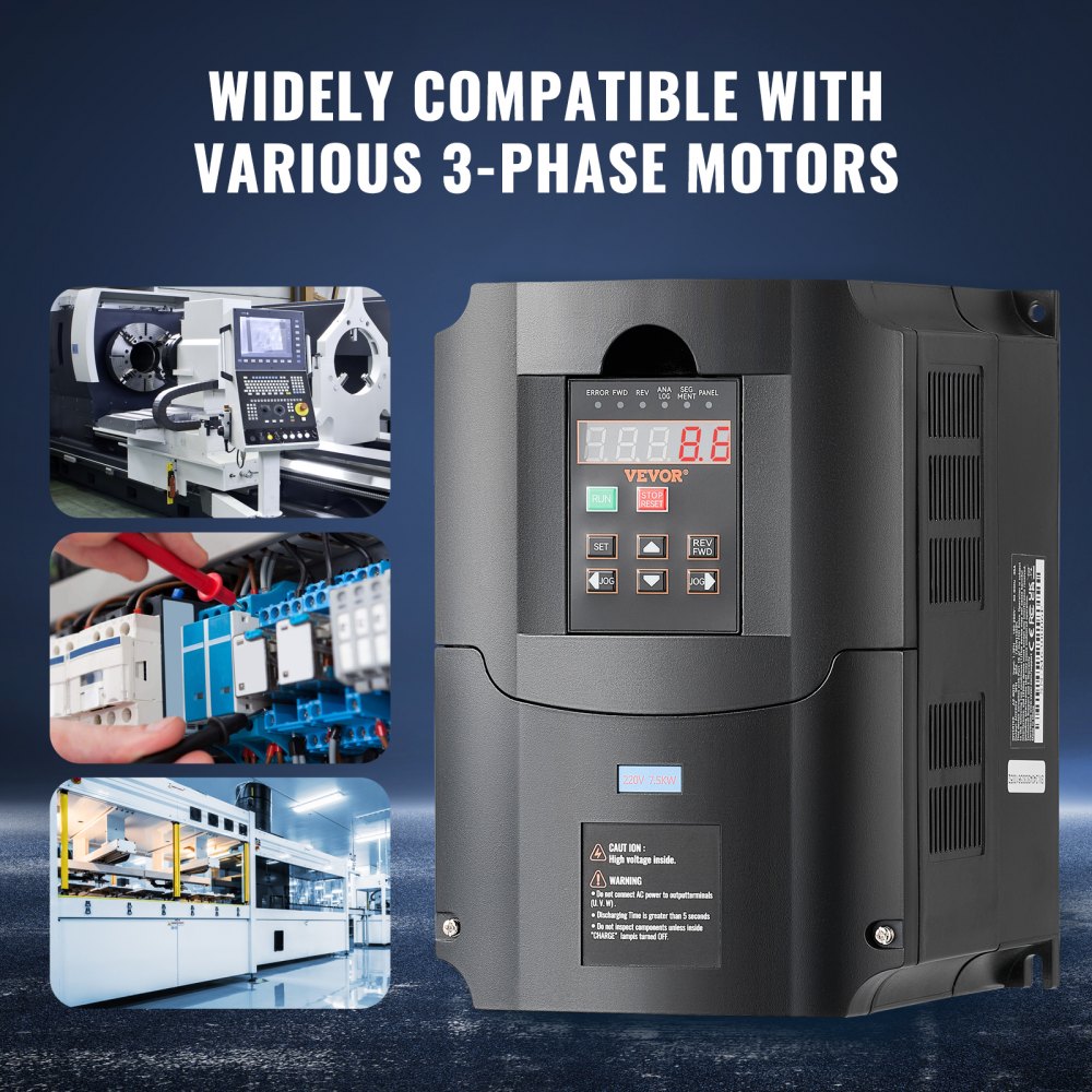 VEVOR VFD 10HP, 7.5KW, 35A, 1 or 3 Phase 220V Input to 3 Phase 220V ...
