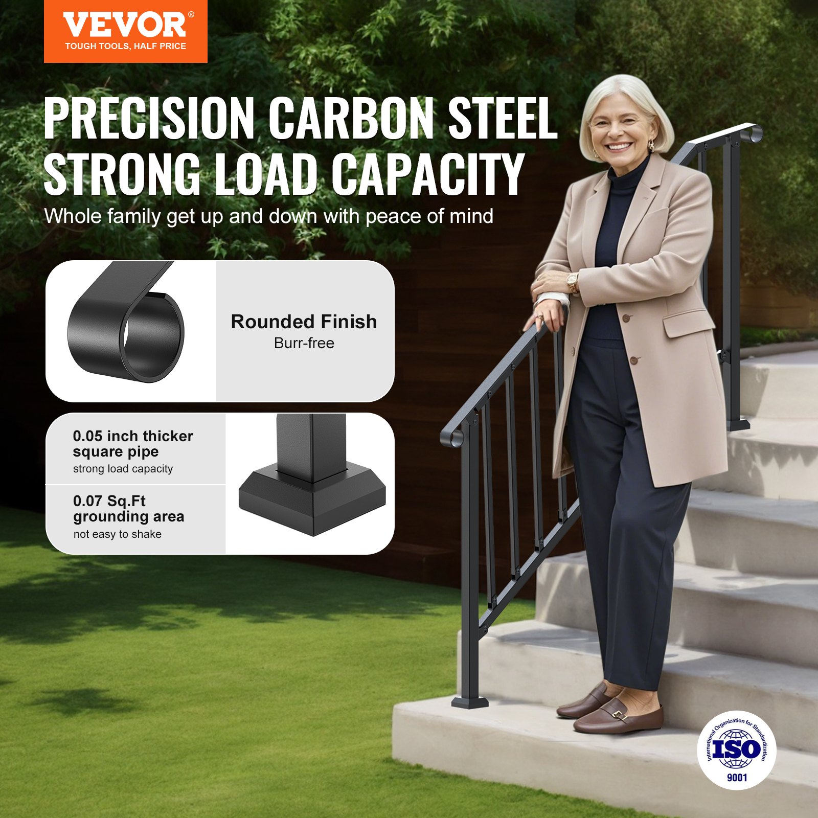 VEVOR Handrails for Outdoor Steps, 5 Step Stair Hand Rail Kit ...