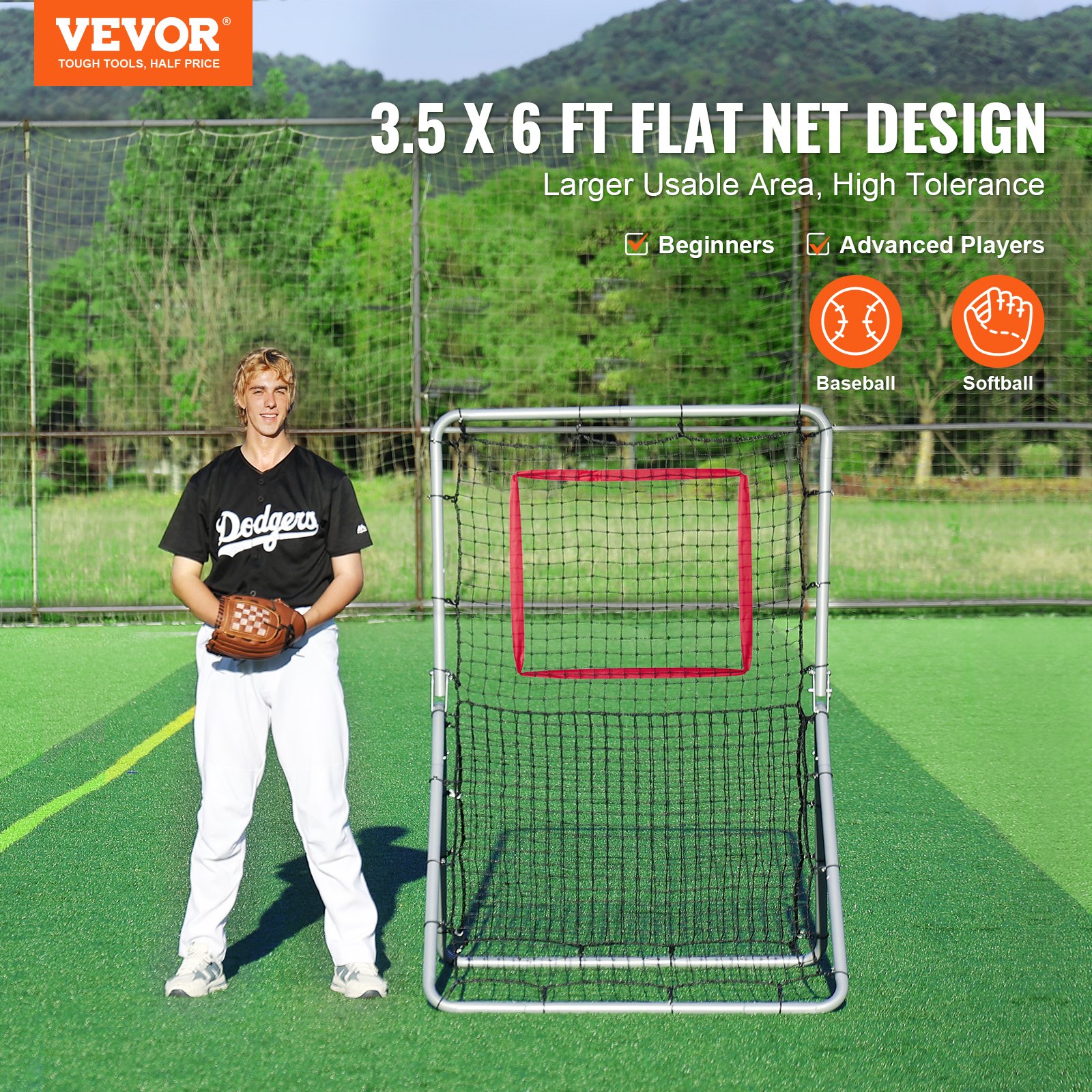 Mlb Net VEVOR Baseball And Softball Rebounder Net 3.5 x 6 ft 5 Adjustable ...