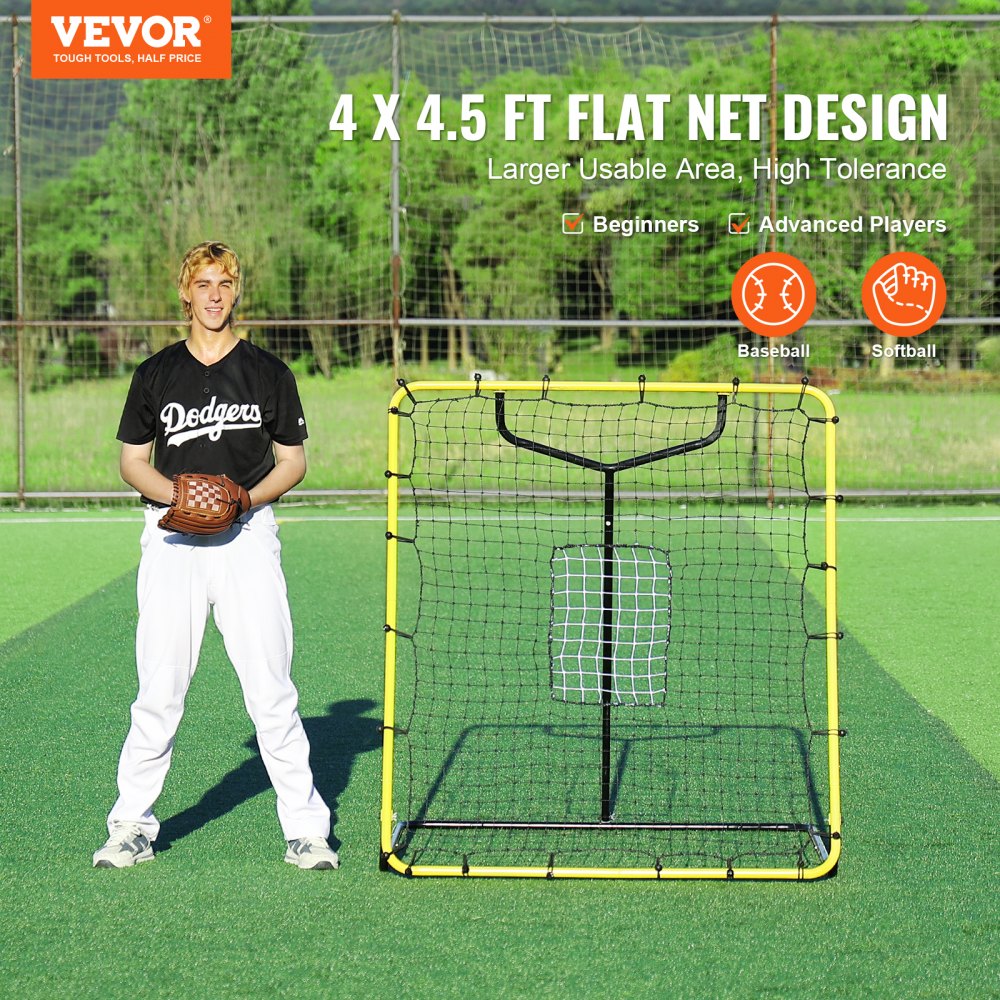 Baseball Rebounder Net, 5 Adjustable Angles 4x4.5FT Pitch Back