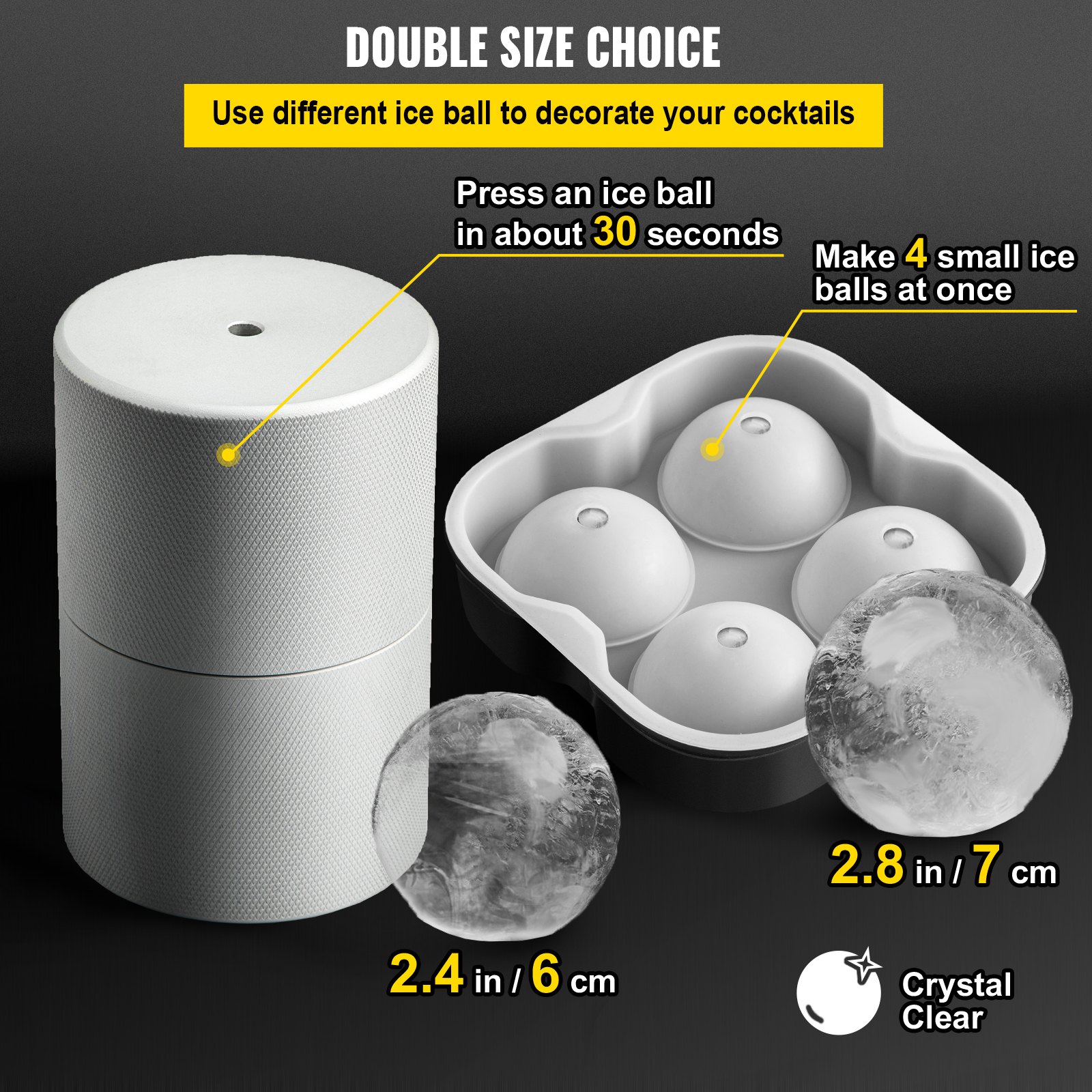 VEVOR Ice Ball Press Kit, Anodized 7075 Aluminum, w/ Silicone Moulds