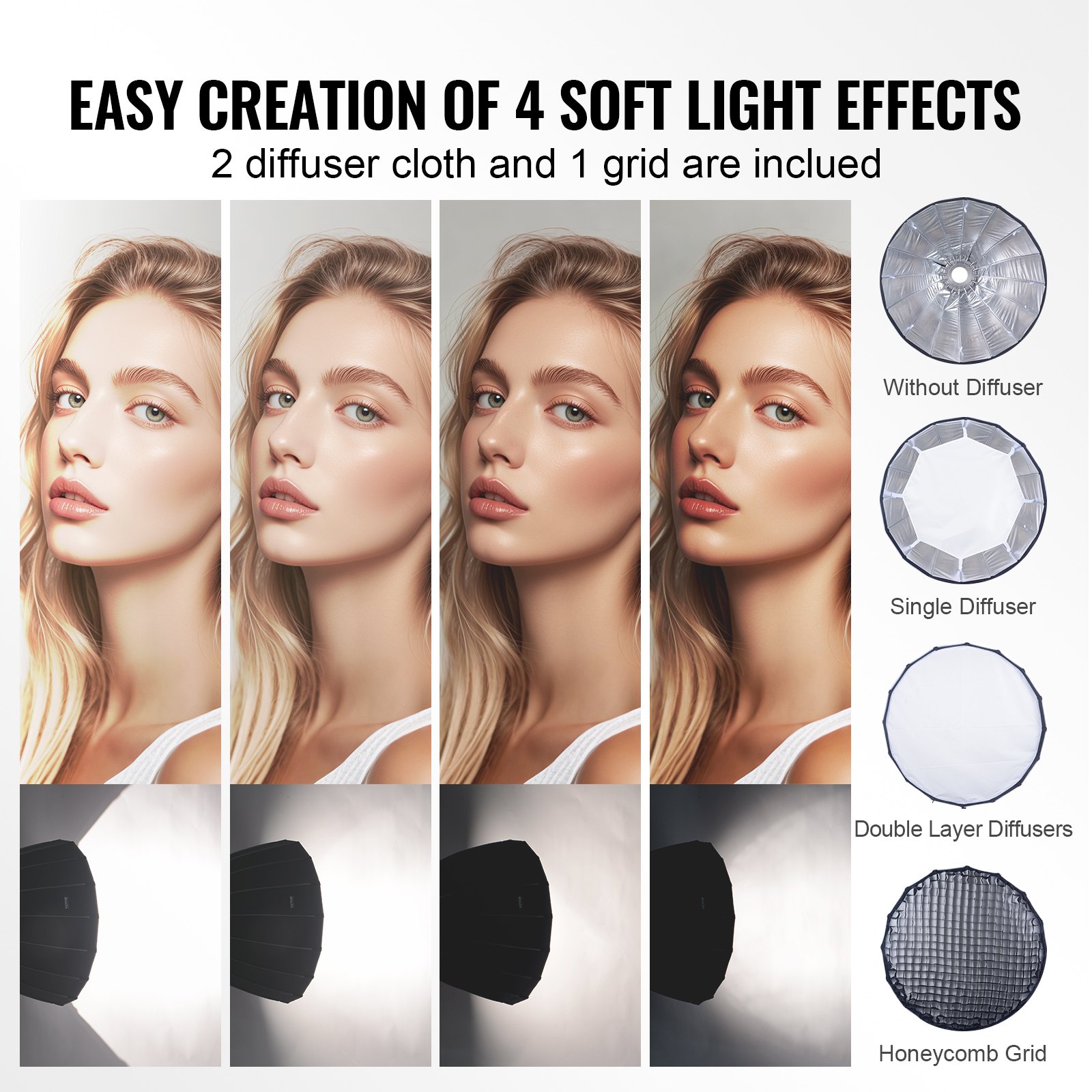 VEVOR Photography Softbox 33" Parabolic — Quick-Fold Design