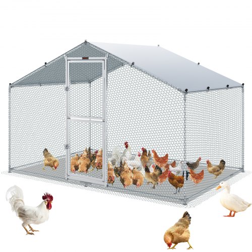 VEVOR Metal Chicken Coop, 6.6 x 9.8 x 6.6 ft Large Chicken Run, Peaked ...