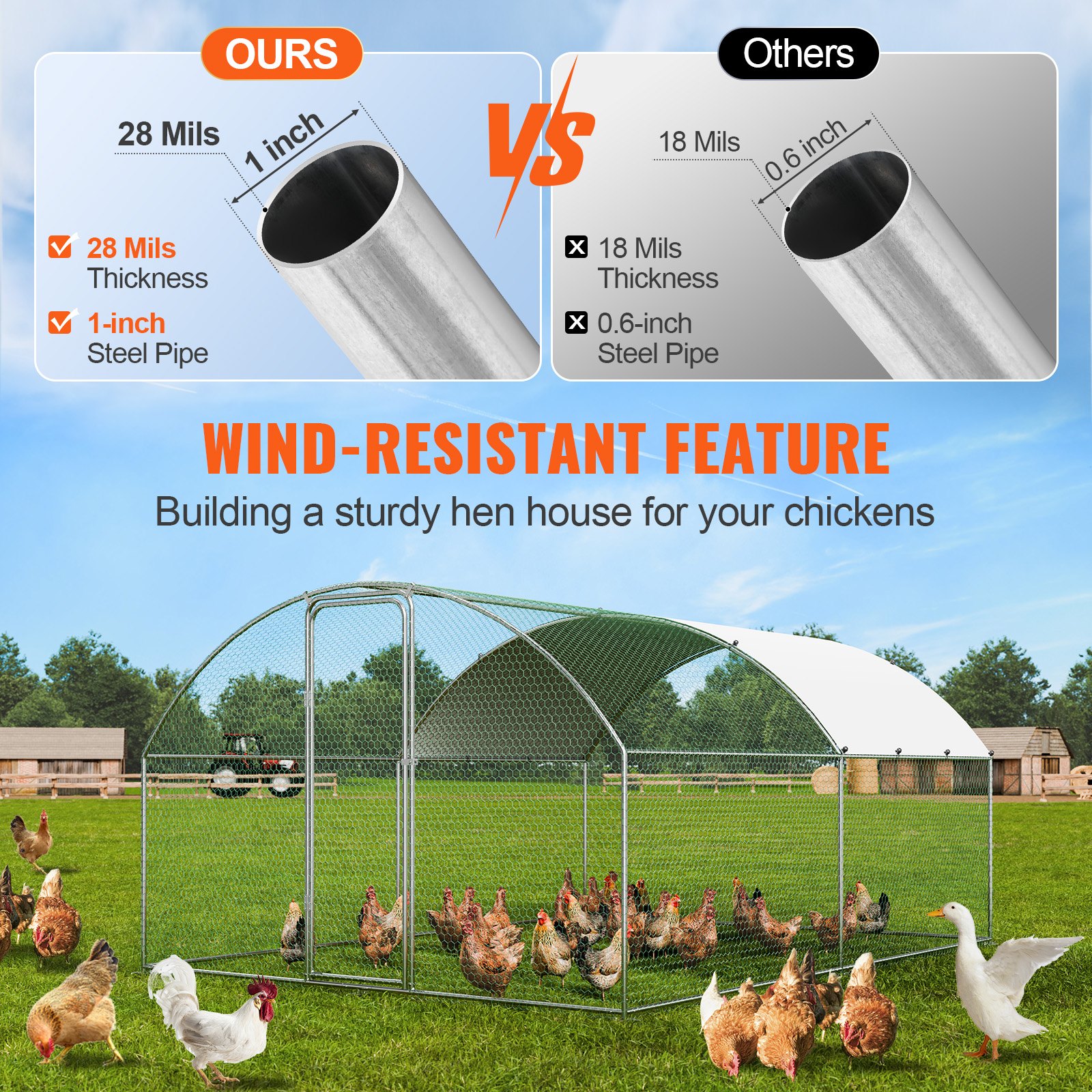 Doom Hen VEVOR Large Metal Chicken Coop, 9.8x12.9x6.5 ft Walk in Chicken Run for ...