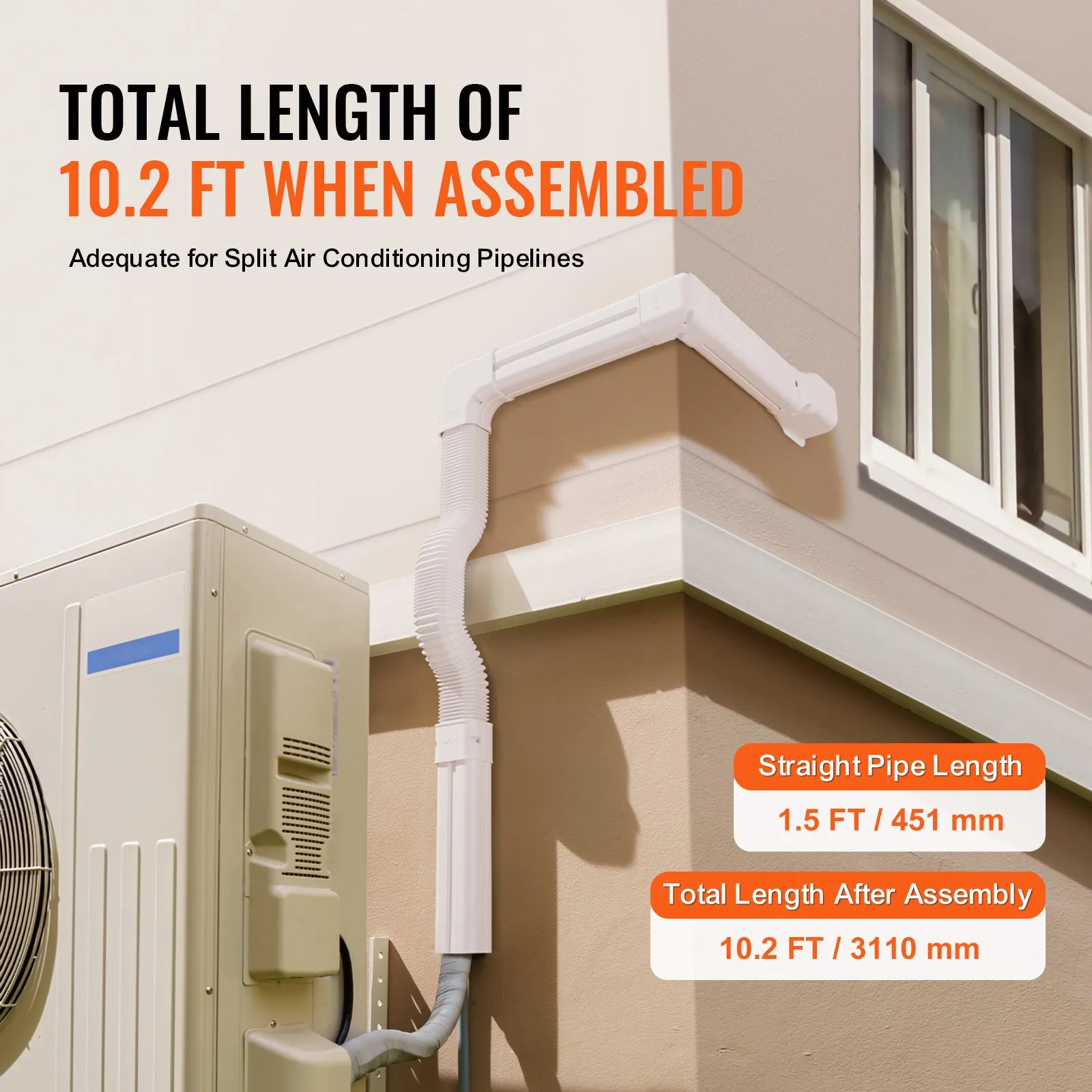 VEVOR Mini Split Line Set Cover 3-inch W 10Ft L, PVC Decorative Pipe ...