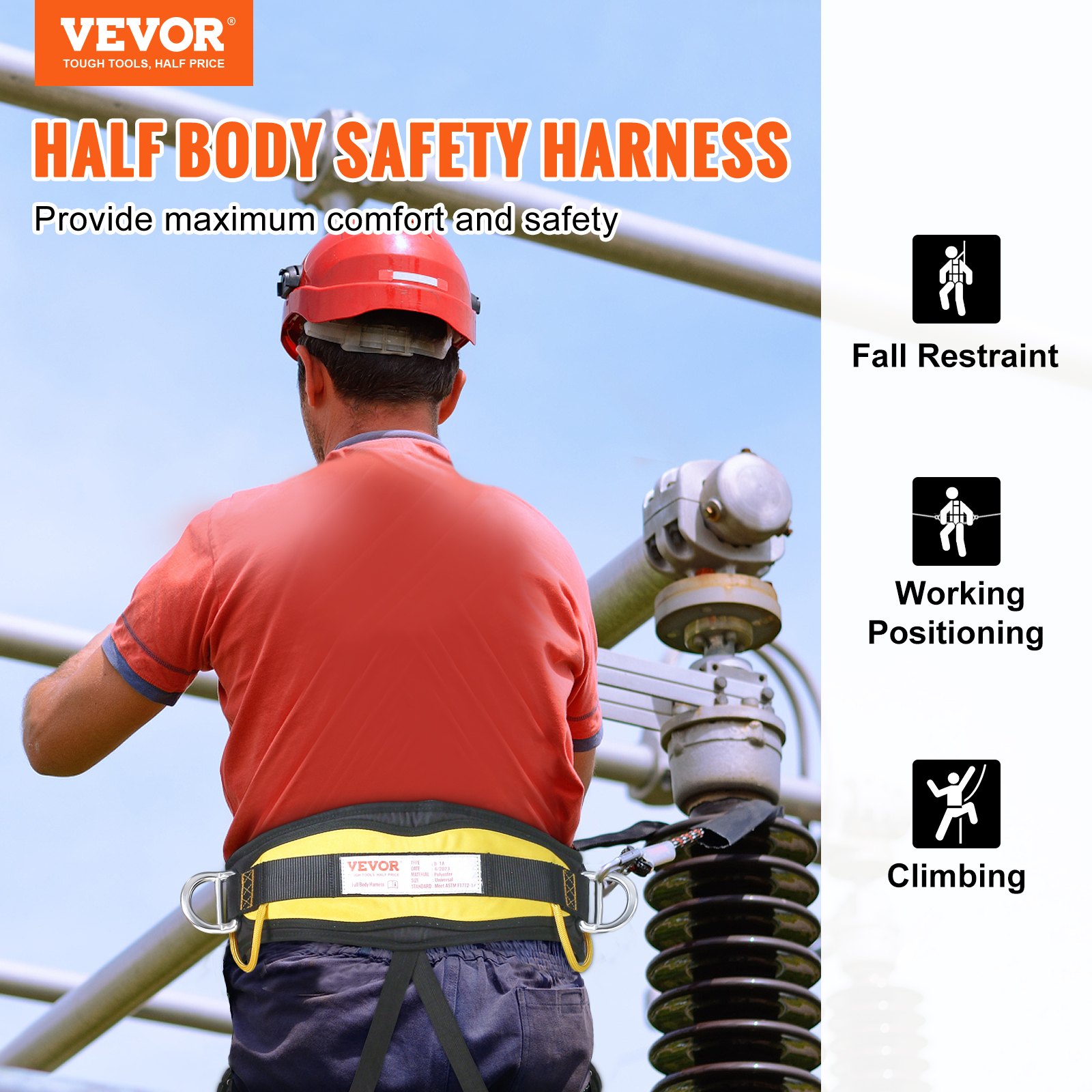 VEVOR Half Body Safety Harness, Tree Climbing Harness with Added ...