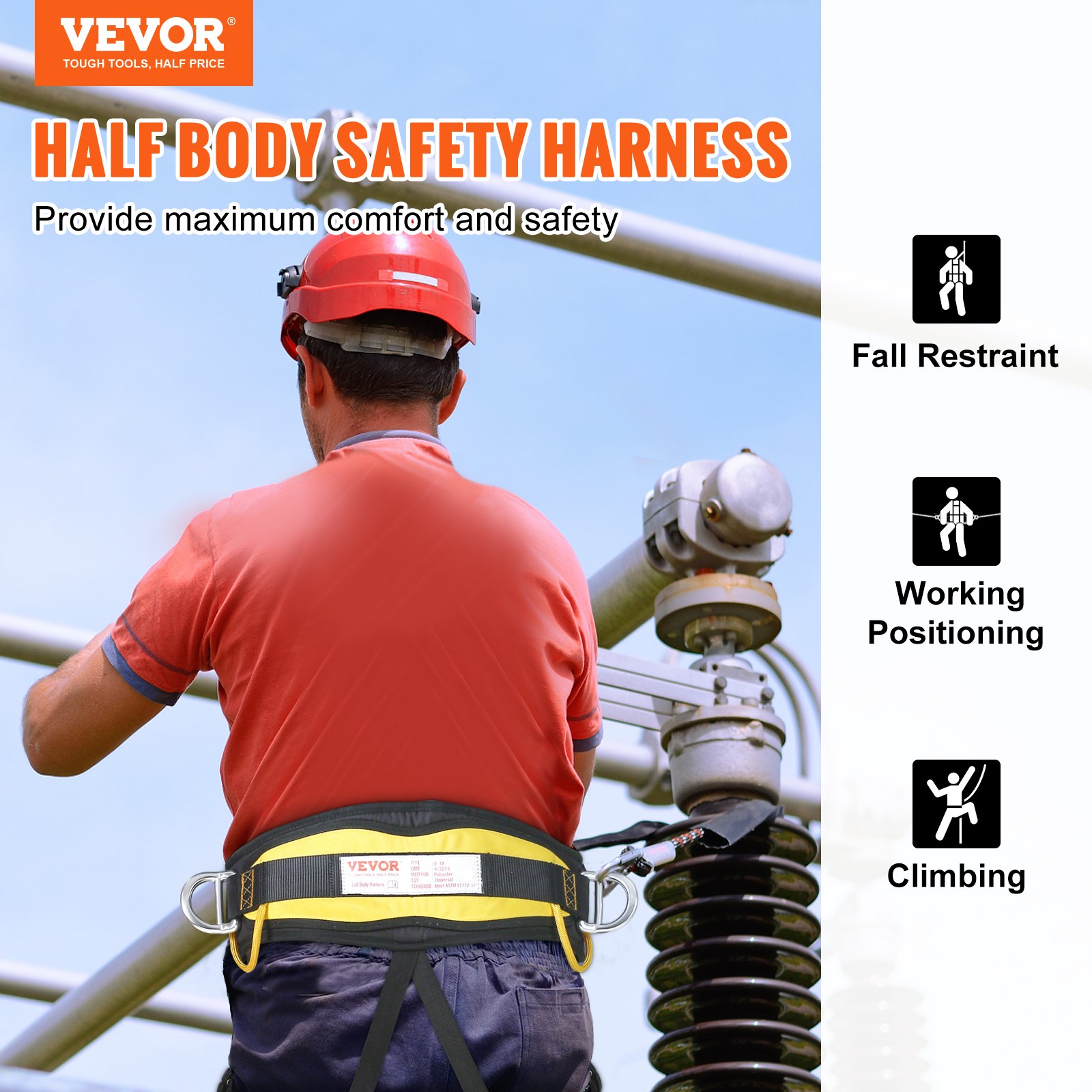 Vevor Half Body Safety Harness Tree Climbing Harness With Added Padding On Waist And Leg Half