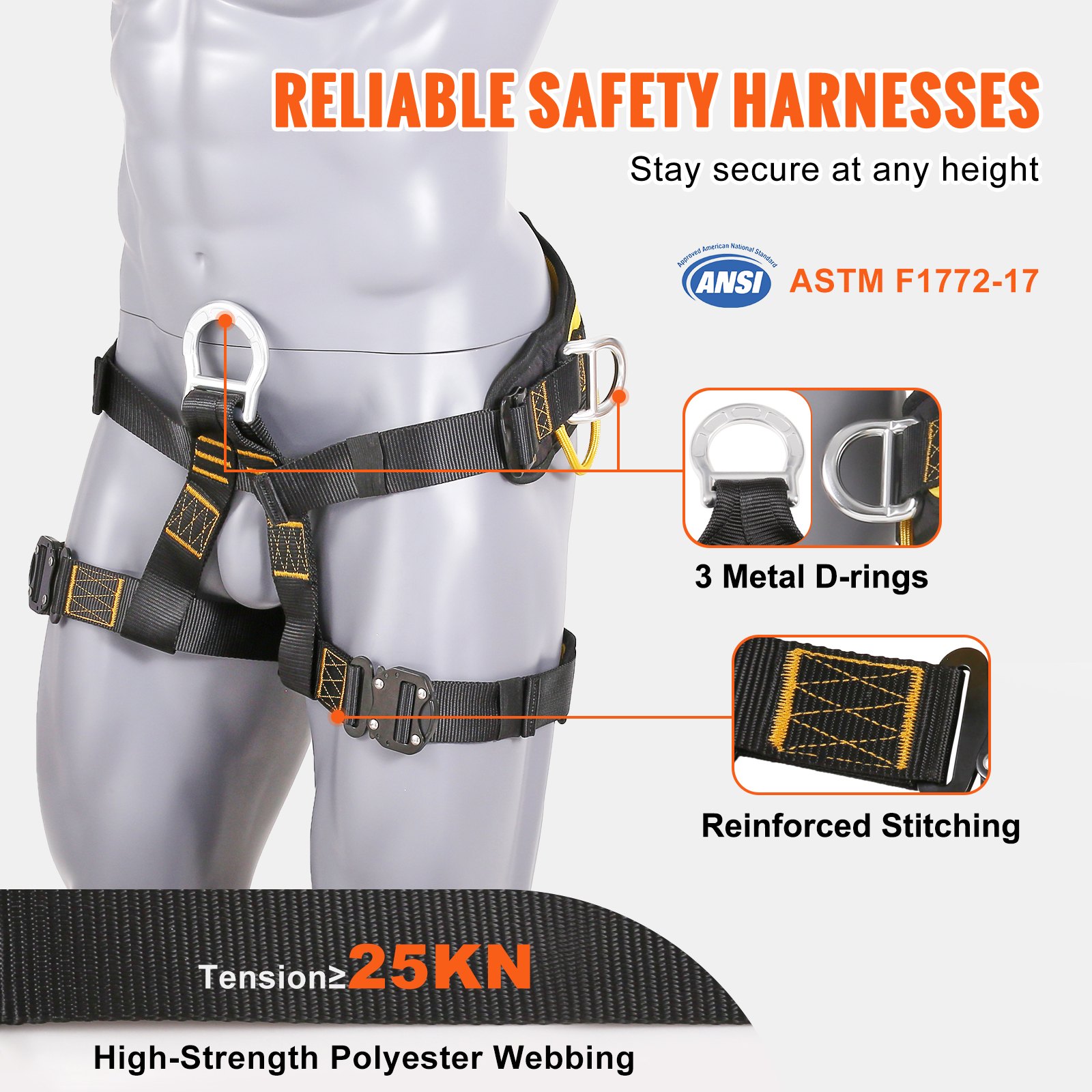 Vevor Half Body Safety Harness Tree Climbing Harness With Added Padding On Waist And Leg Half