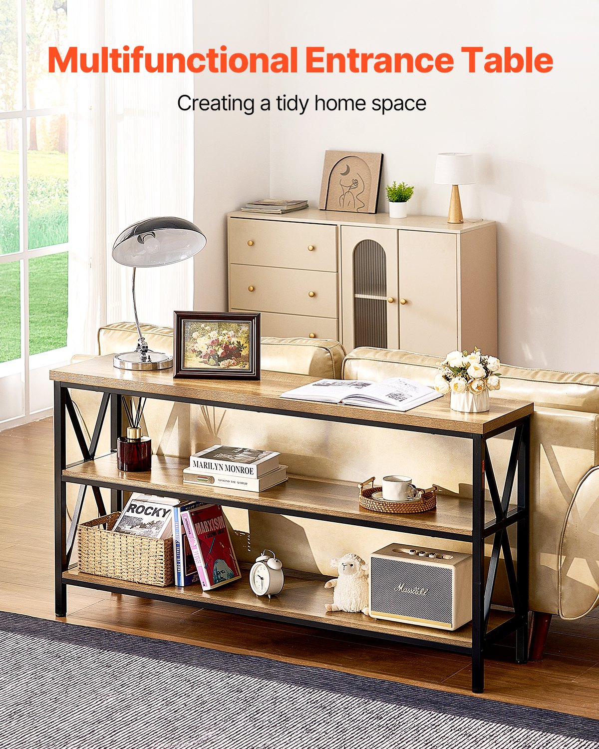 VEVOR Narrow Console Sofa Table, 140 cm Behind Couch Table, 3-Tier Long ...
