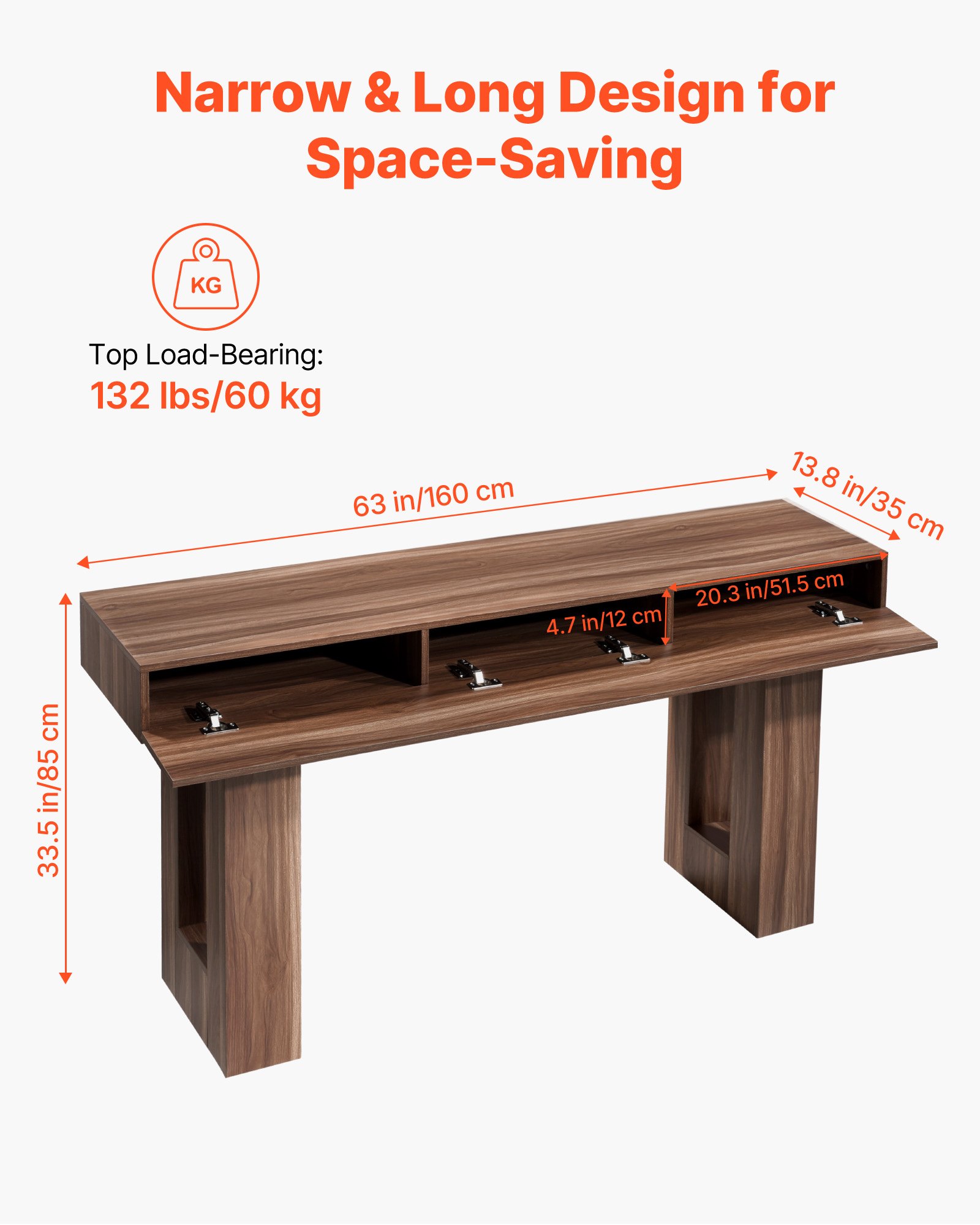 VEVOR 63 in Console Table, Farmhouse Desk Behind the Couch, Wooden ...