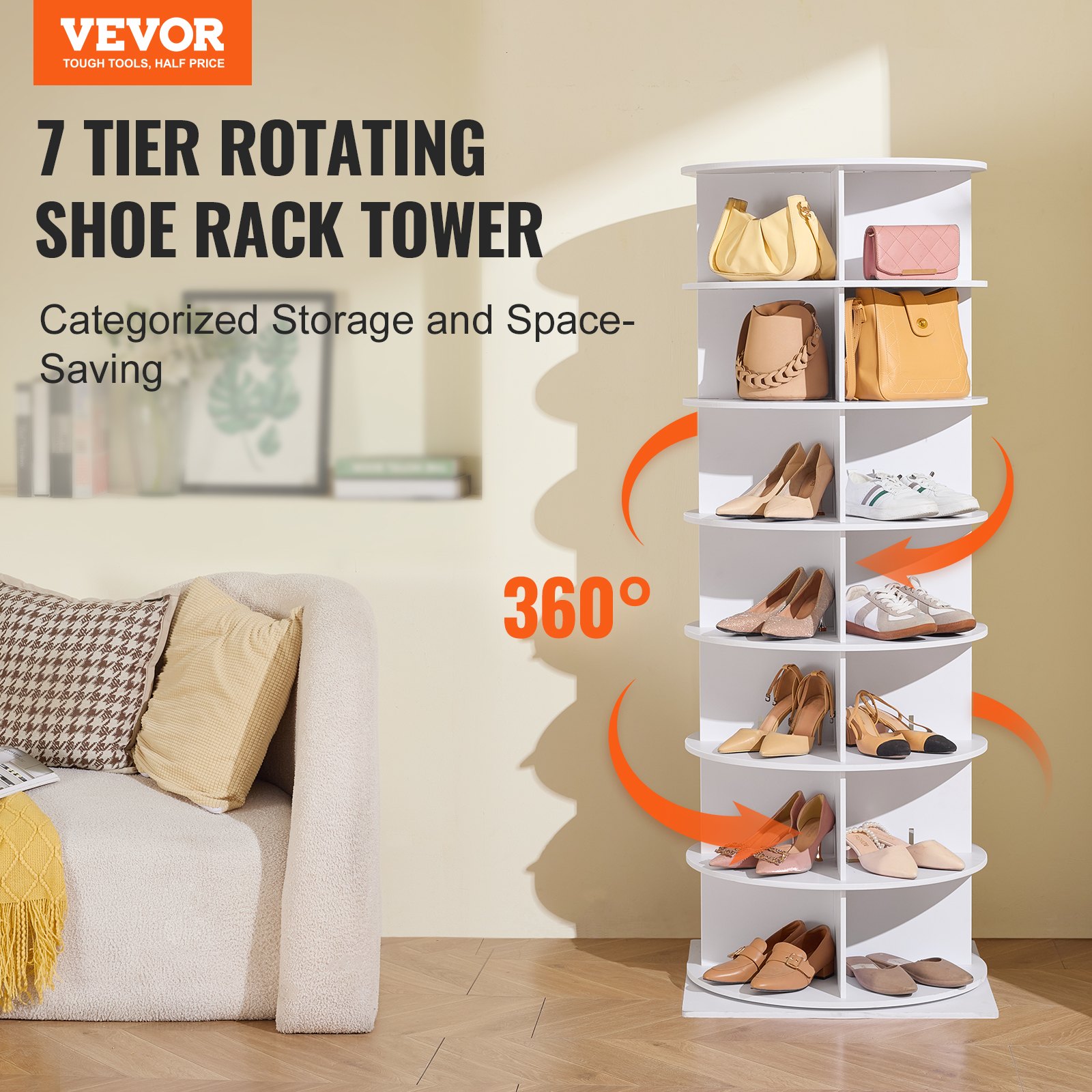 Rotating Shoe Rack Closet VEVOR 7 Tiers Rotating Shoe Rack Tower, 360°Spinning Shoe Display ...