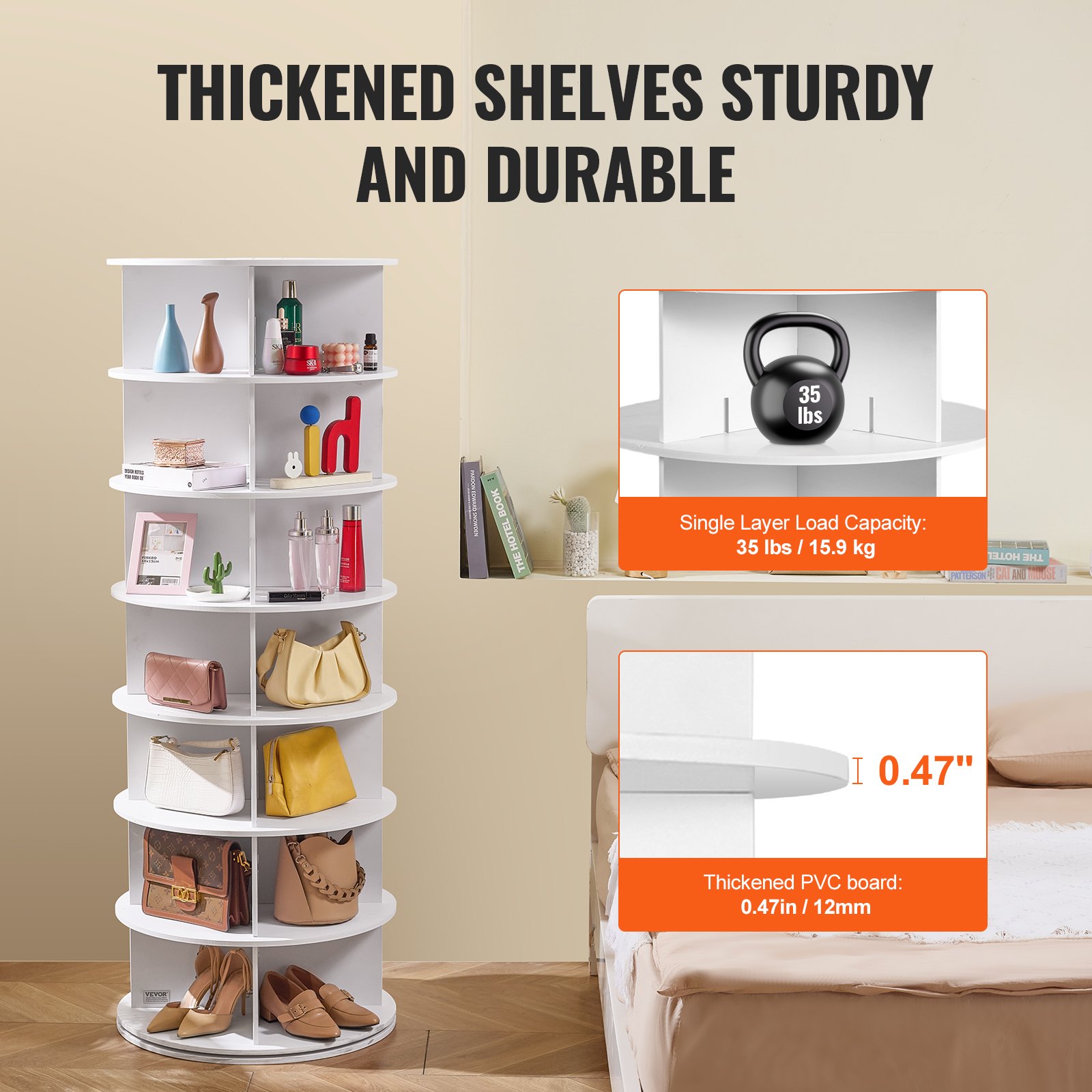 VEVOR 7-Tier Rotating Shoe Rack Tower 360° Spinning Shoe Display ...