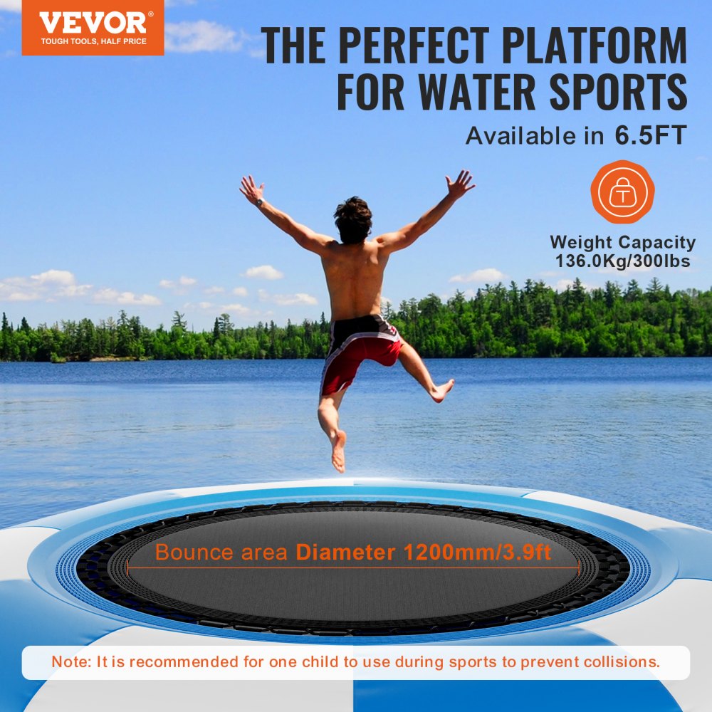 Bouncing Spring Platform VEVOR Inflatable Water Bouncer, 6.5ft Recreational Water Trampoline ...