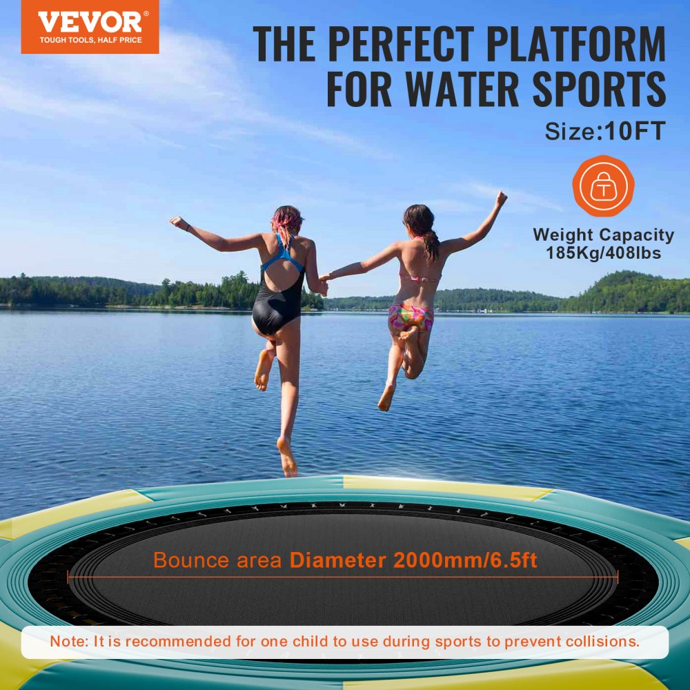 VEVOR Inflatable Water Bouncer 10ft Recreational Water Trampoline Portable Bounce Swim Platform with 3 Step Ladder Electric Air Pump Kids Adults Floating Rebounder for Pool Lake Water Sports VEVOR CA