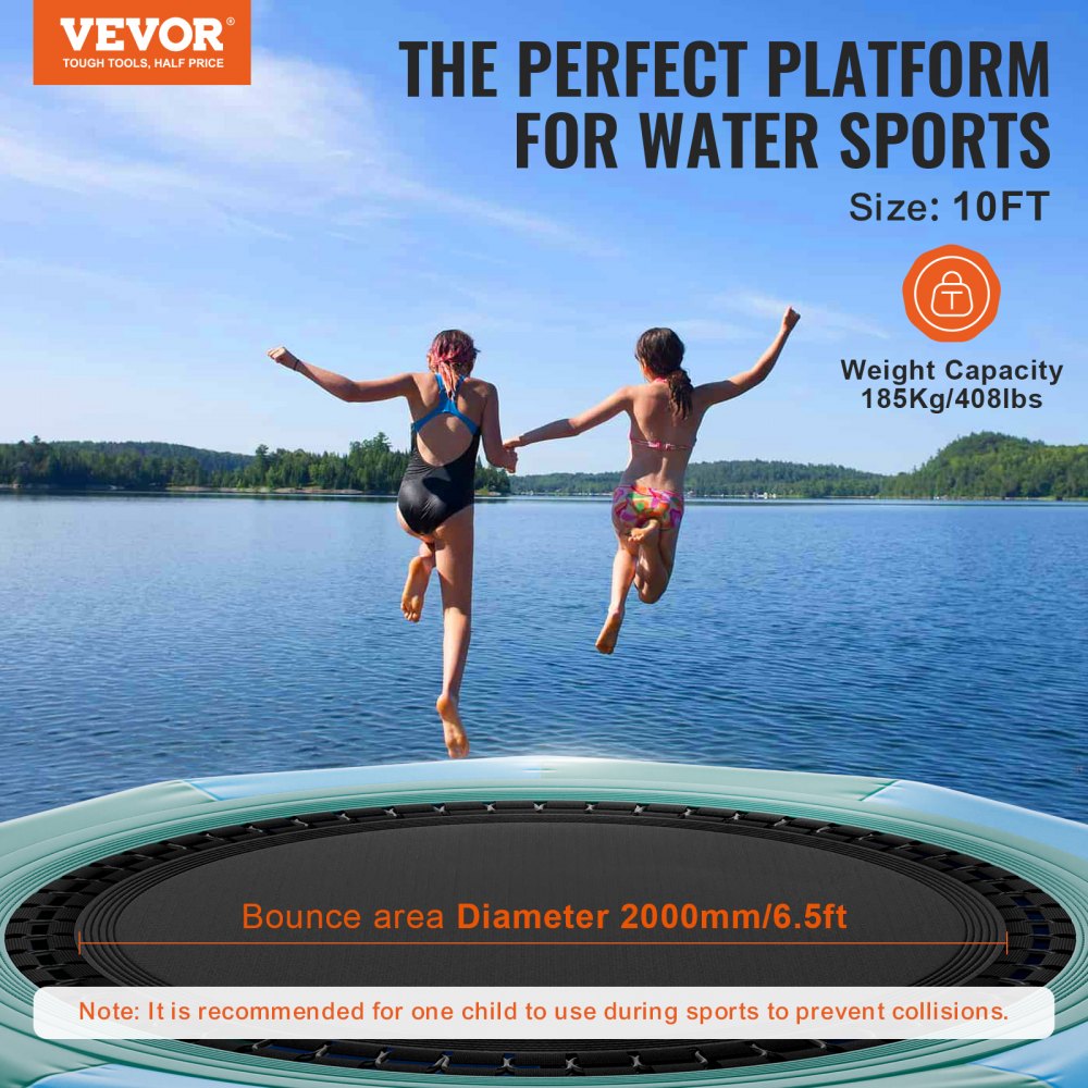 Bouncing Spring Platform VEVOR Inflatable Water Bouncer, 10ft Recreational Water Trampoline ...
