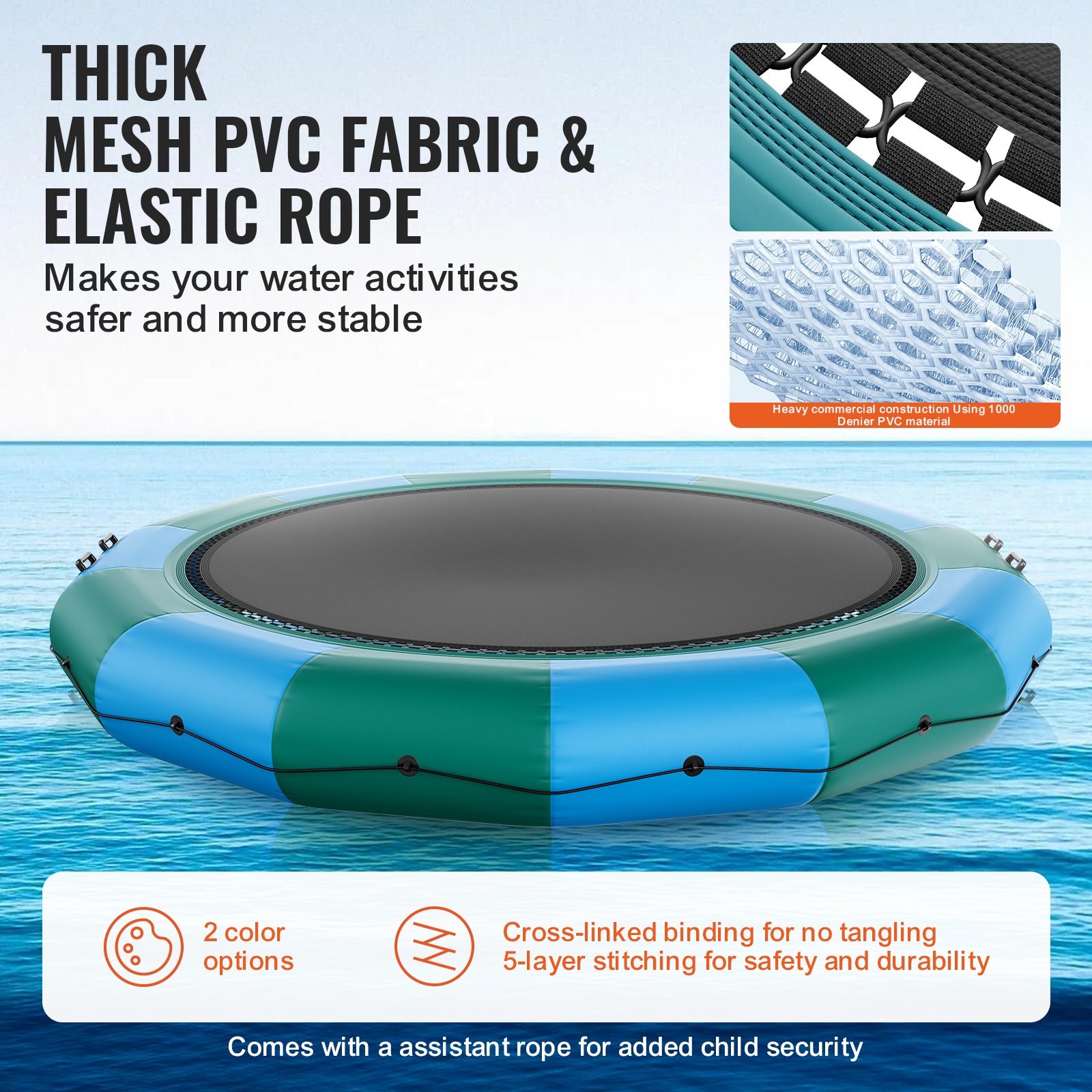 VEVOR Inflatable Water Bouncer, 15ft Recreational Water Trampoline ...