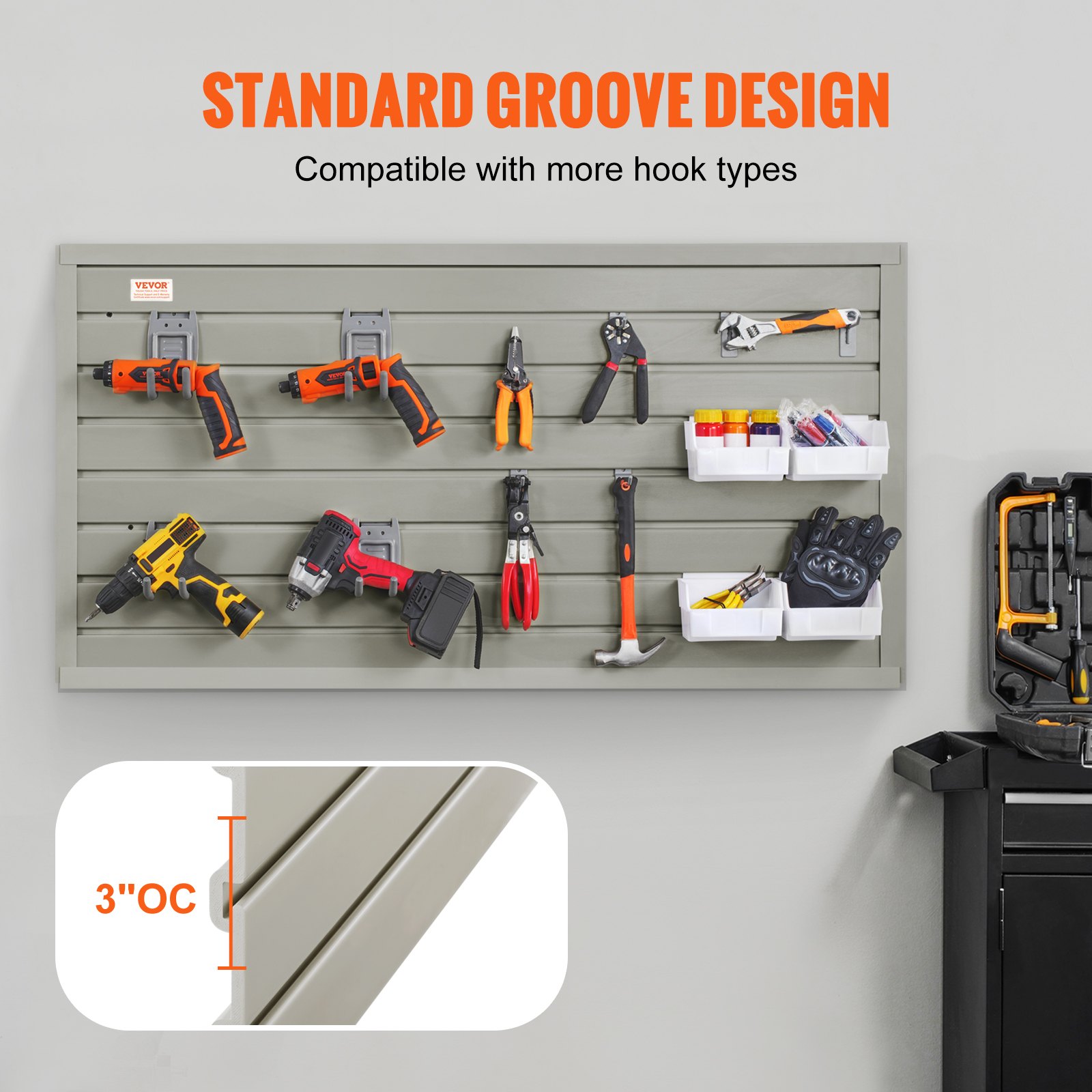 Panel Storage Rack Small VEVOR Slatwall Panels, 4 ft x 1 ft Gray Garage Wall Panels 12