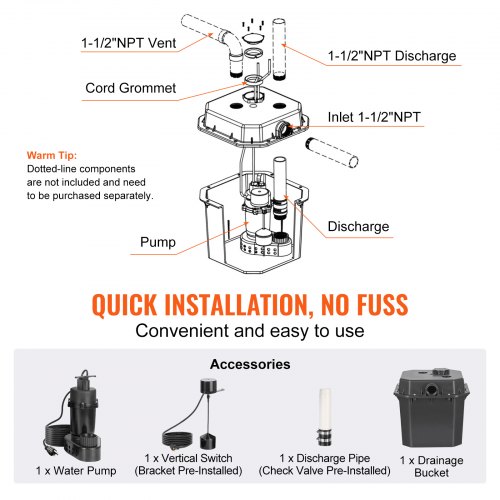 VEVOR Utility Sink Pump, 1/2 HP, 120-Volt, 3500 GPH Flow, 28
