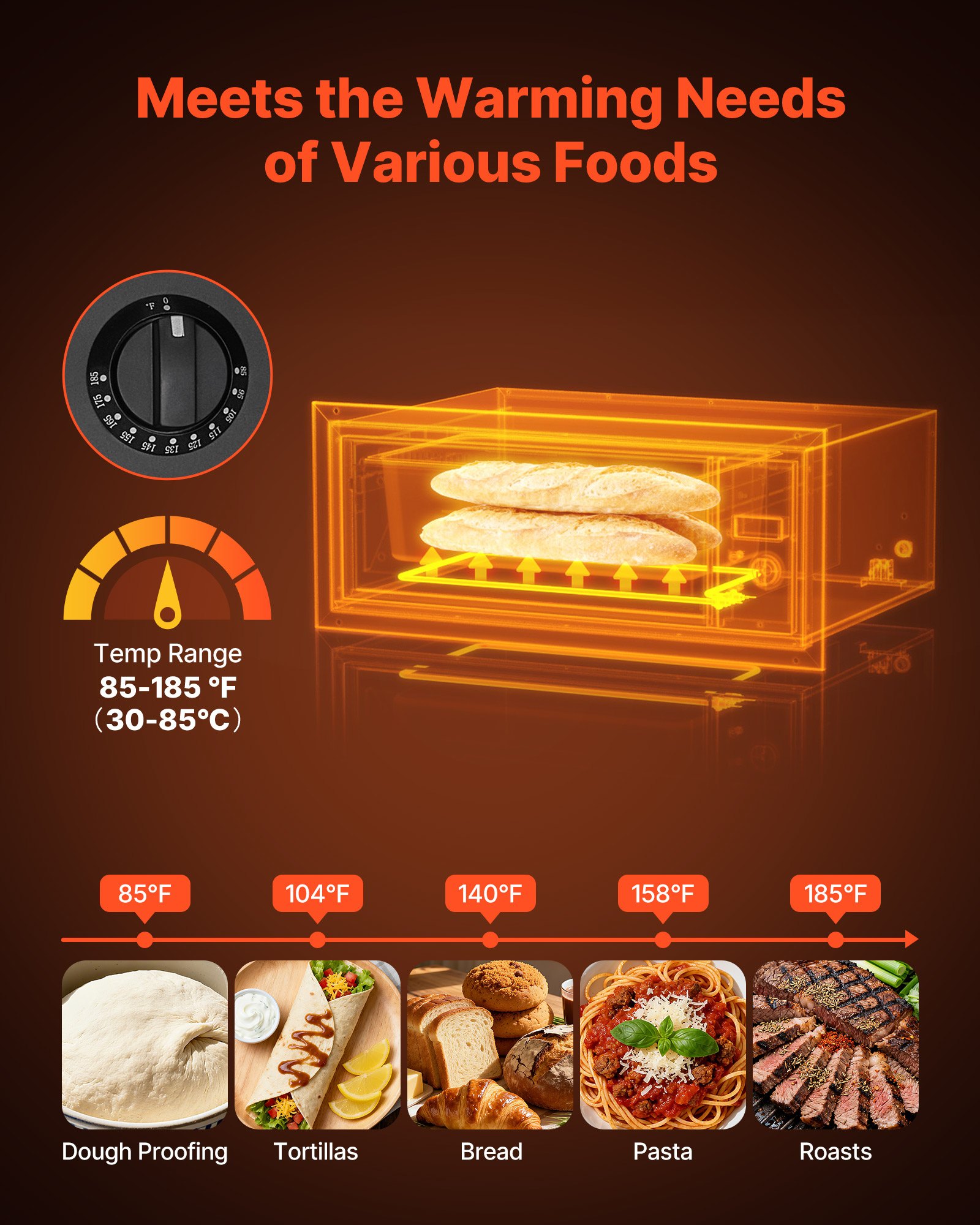VEVOR Built In Warming Drawer – 500W, 85°F-185°F, 30x24x13