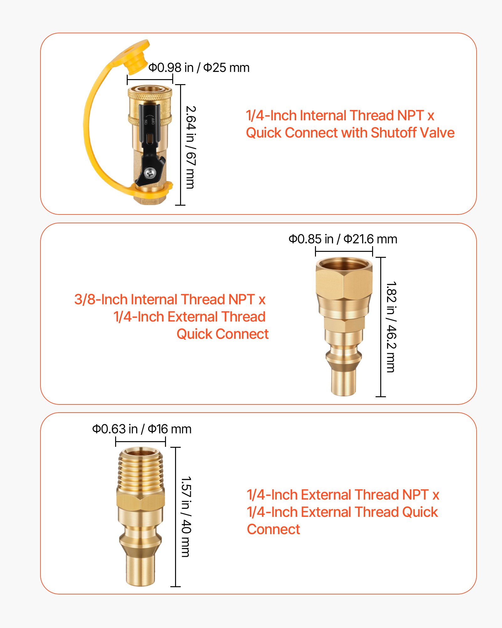 VEVOR Brass Adapter Fittings - Support Heat -40°F to 210°F