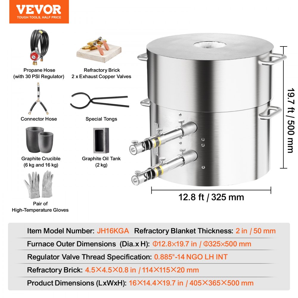 16KG/35lbs Propane Smelting Furnace Kit With Large Tongs Set For